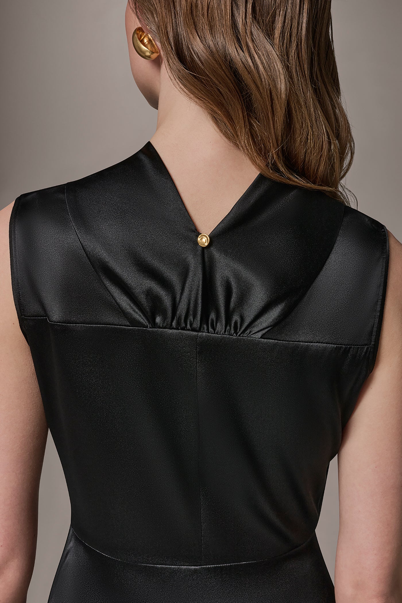 Black SILK-CHARMEUSE MIDI A-LINE DRESS Donna Karan