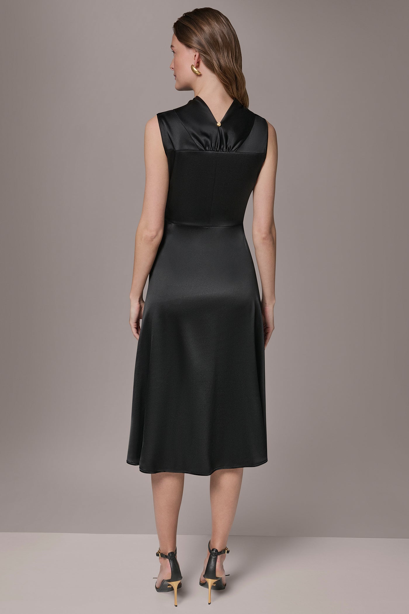 Black SILK-CHARMEUSE MIDI A-LINE DRESS Donna Karan