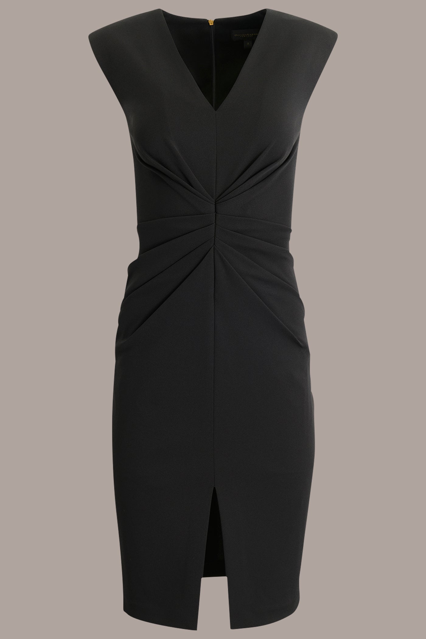 Black SLEEVELESS SPLIT-FRONT MIDI SHEATH DRESS Donna Karan