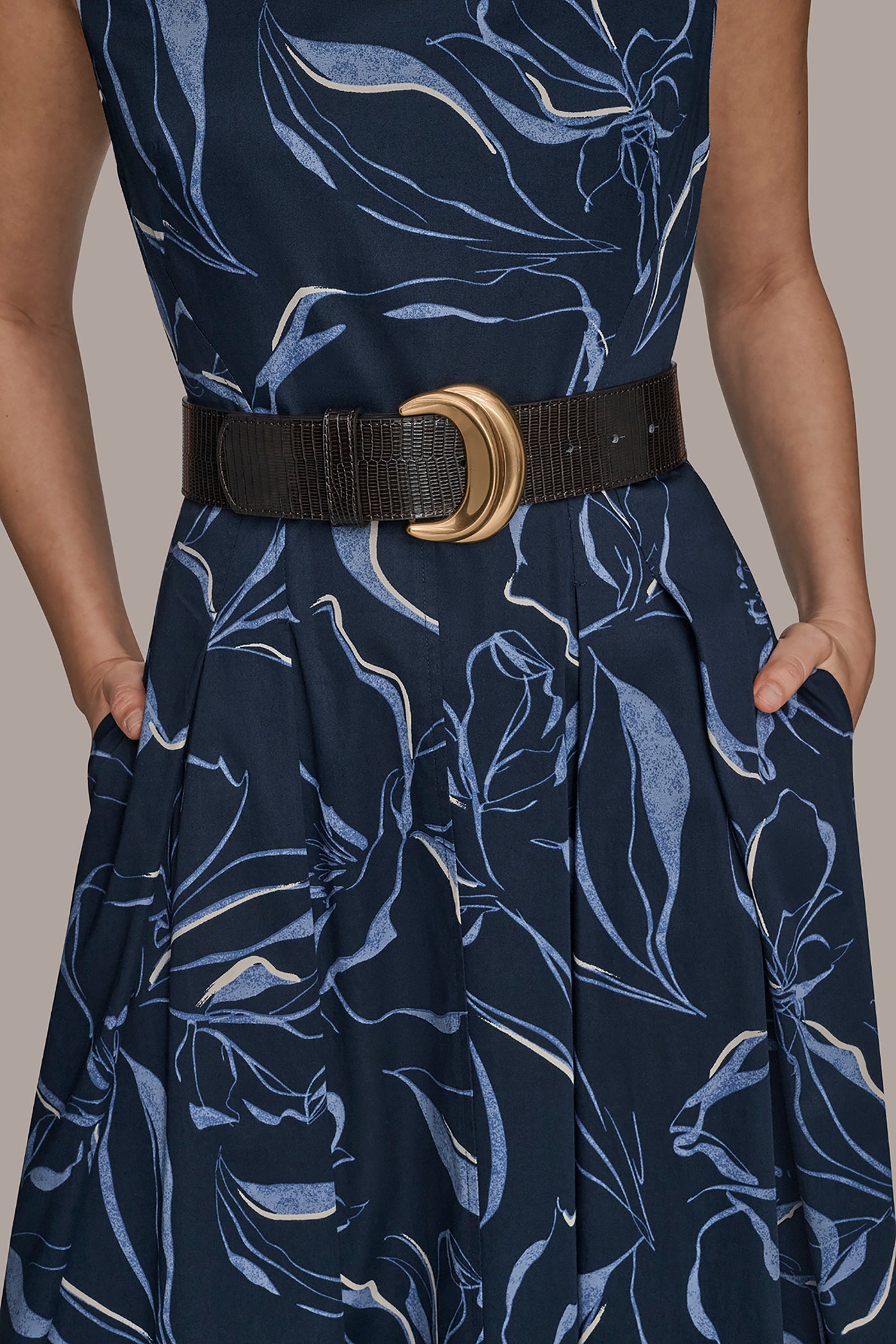 NIGHTFALL MULTI COTTON FLORAL SQUARE-NECK MIDI DRESS Donna Karan