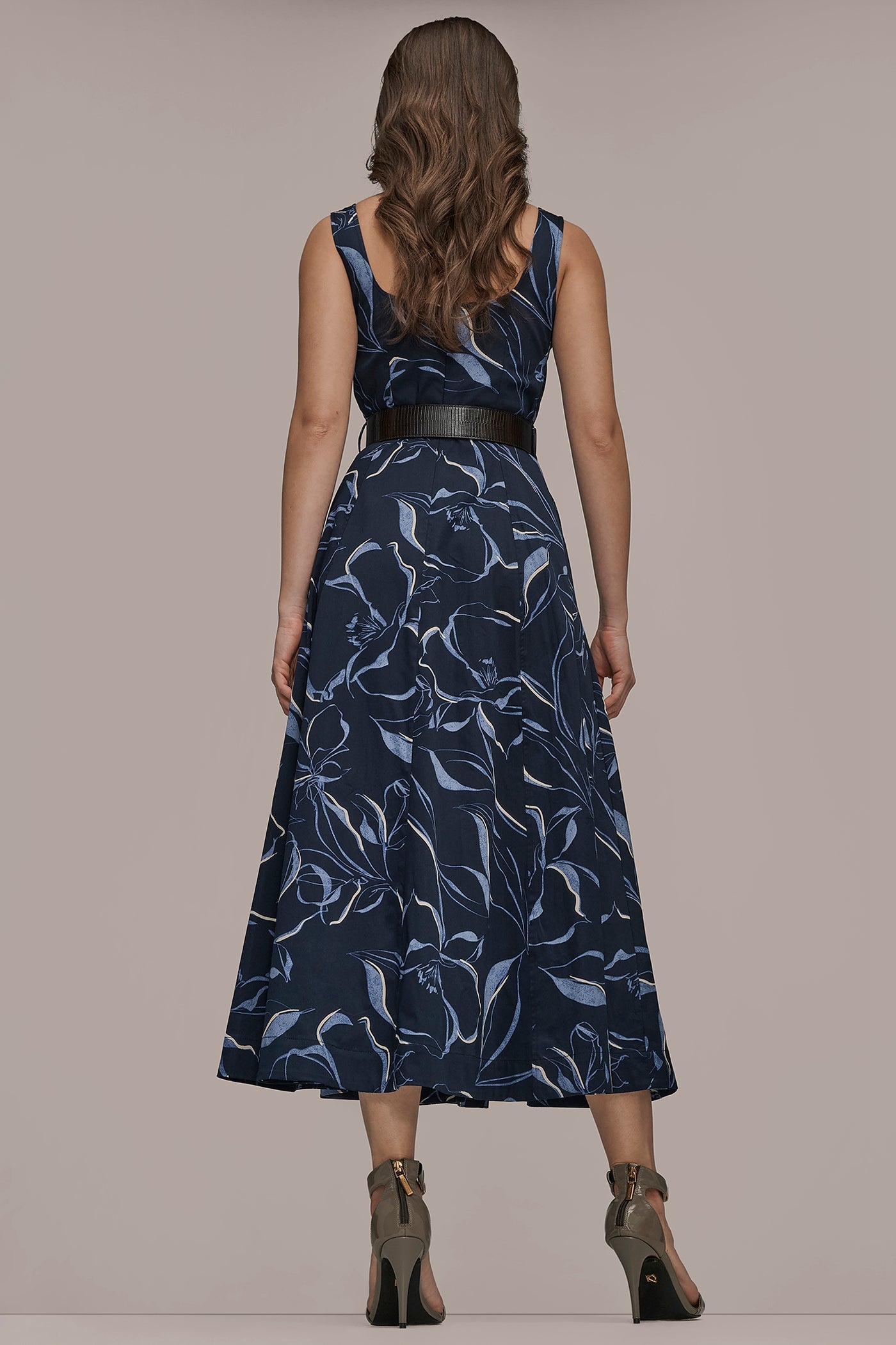 NIGHTFALL MULTI COTTON FLORAL SQUARE-NECK MIDI DRESS Donna Karan