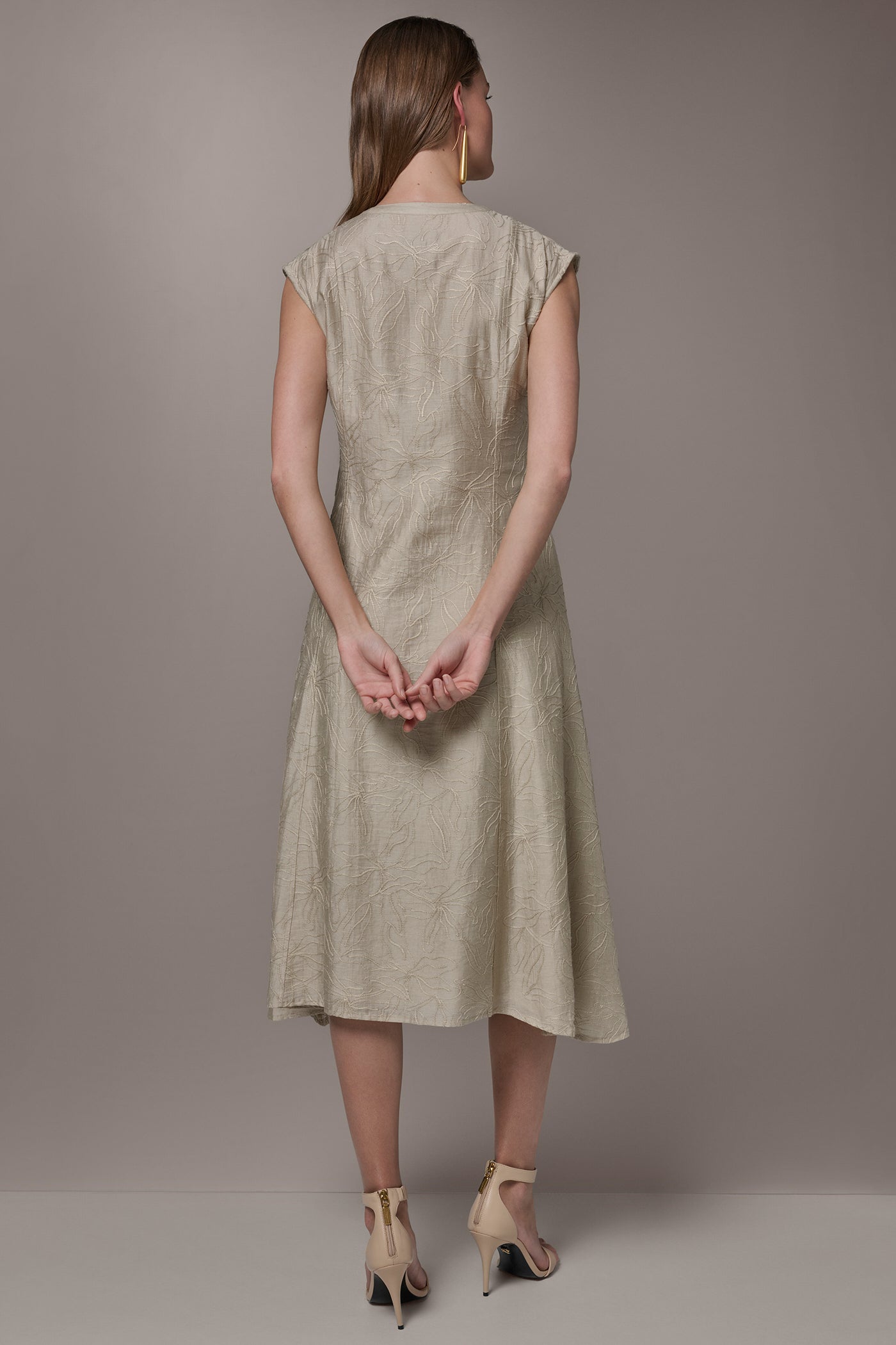 Tuscan Grey EMBROIDERED TIE-FRONT MIDI DRESS Donna Karan