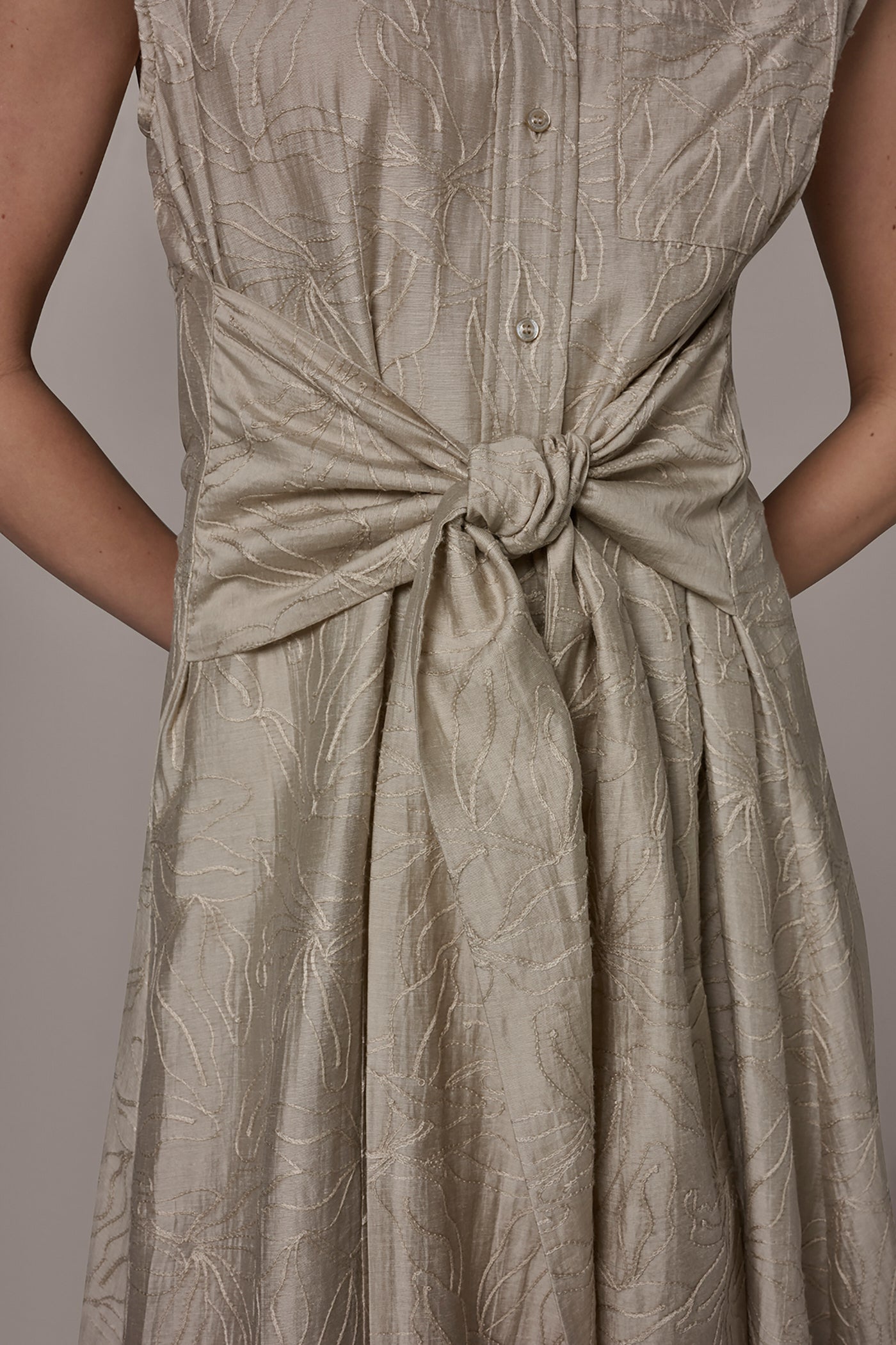 Tuscan Grey EMBROIDERED TIE-FRONT MIDI DRESS Donna Karan