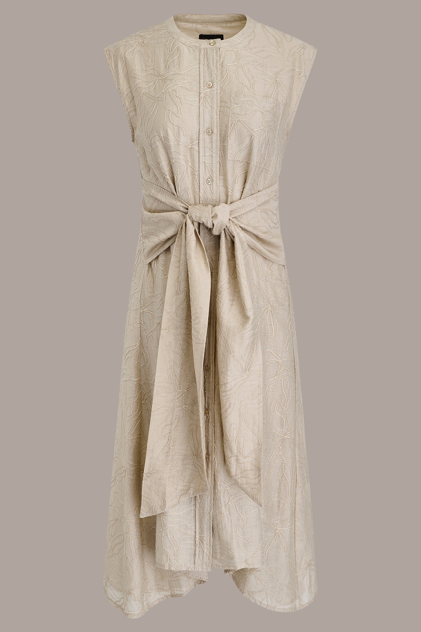 Tuscan Grey EMBROIDERED TIE-FRONT MIDI DRESS Donna Karan