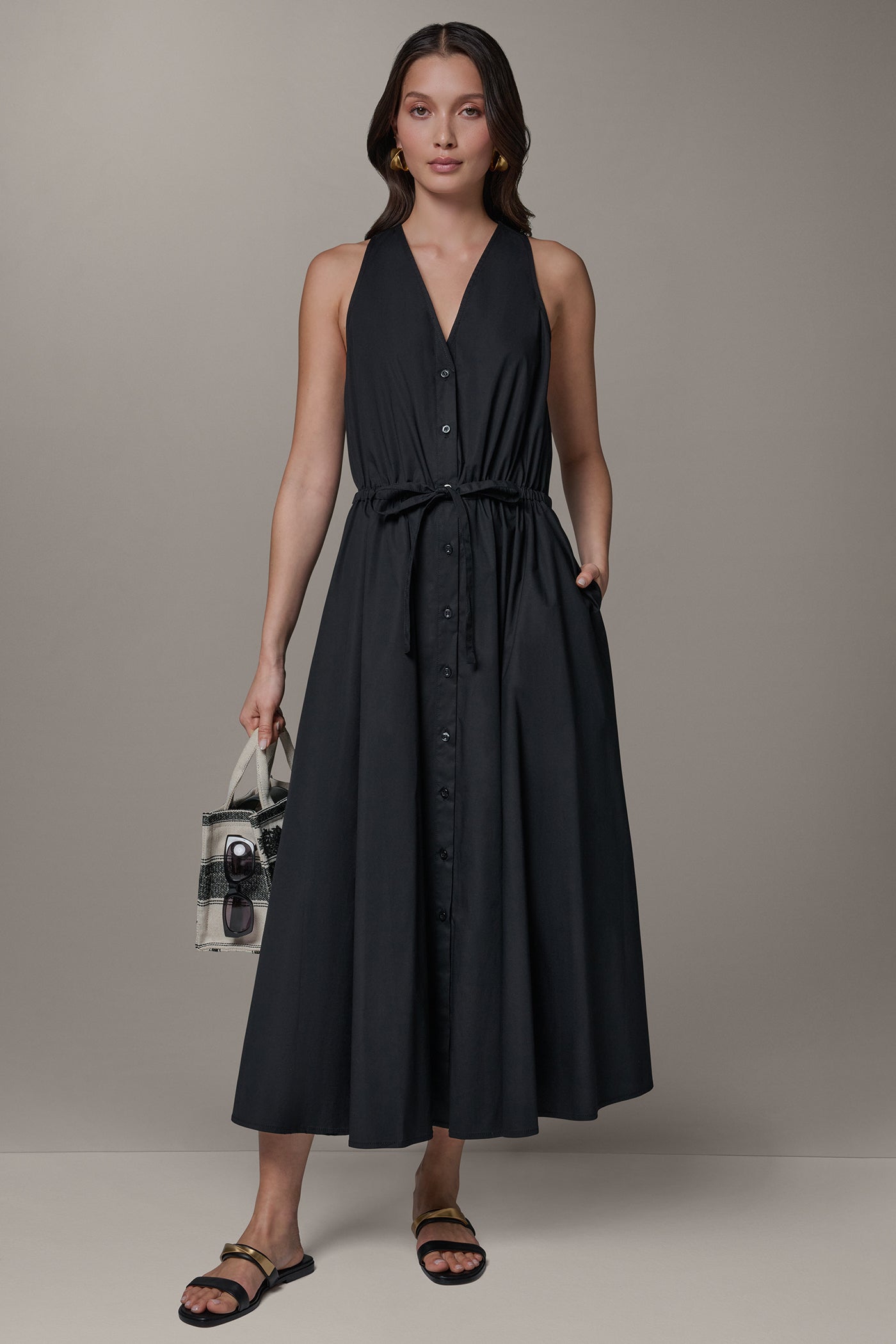 Black SLEEVELESS MIDI HALTER DRESS Donna Karan