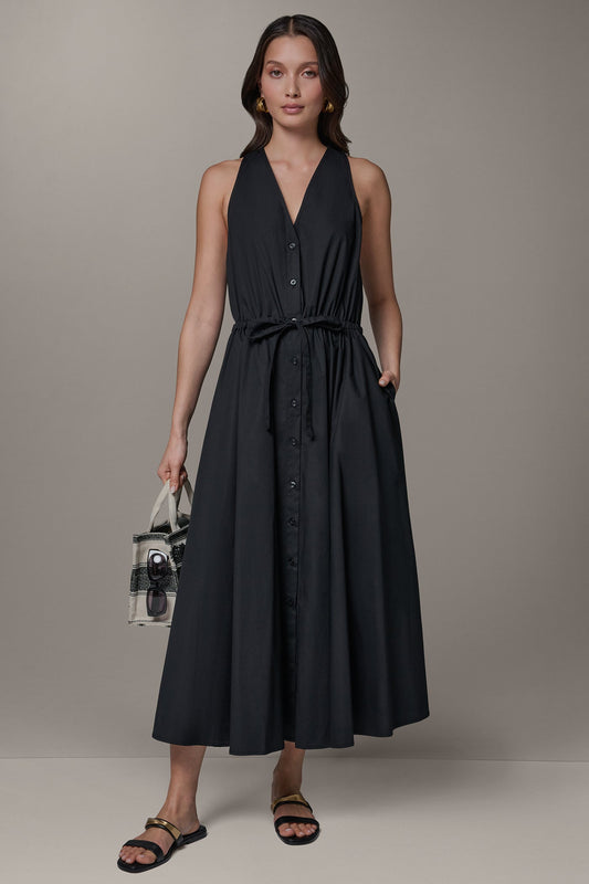 Black SLEEVELESS MIDI HALTER DRESS Donna Karan