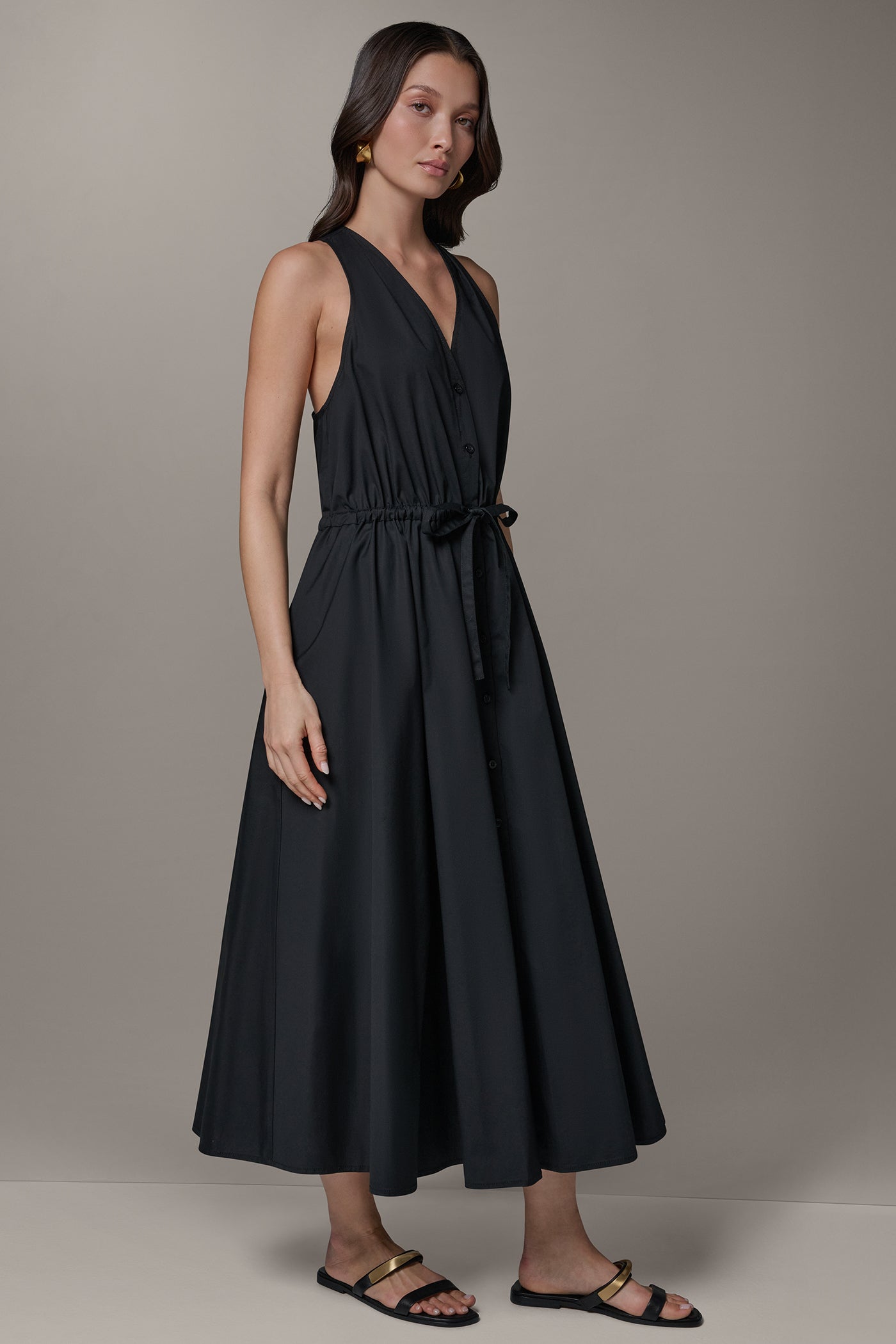Black SLEEVELESS MIDI HALTER DRESS Donna Karan