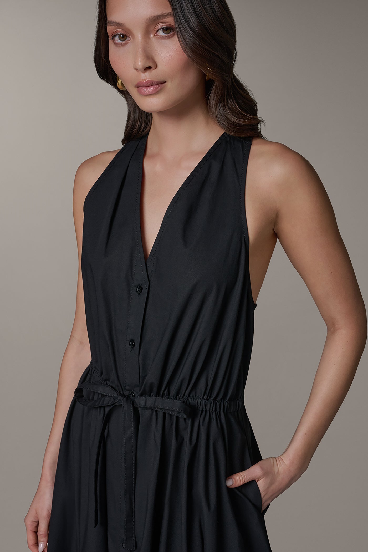 Black SLEEVELESS MIDI HALTER DRESS Donna Karan