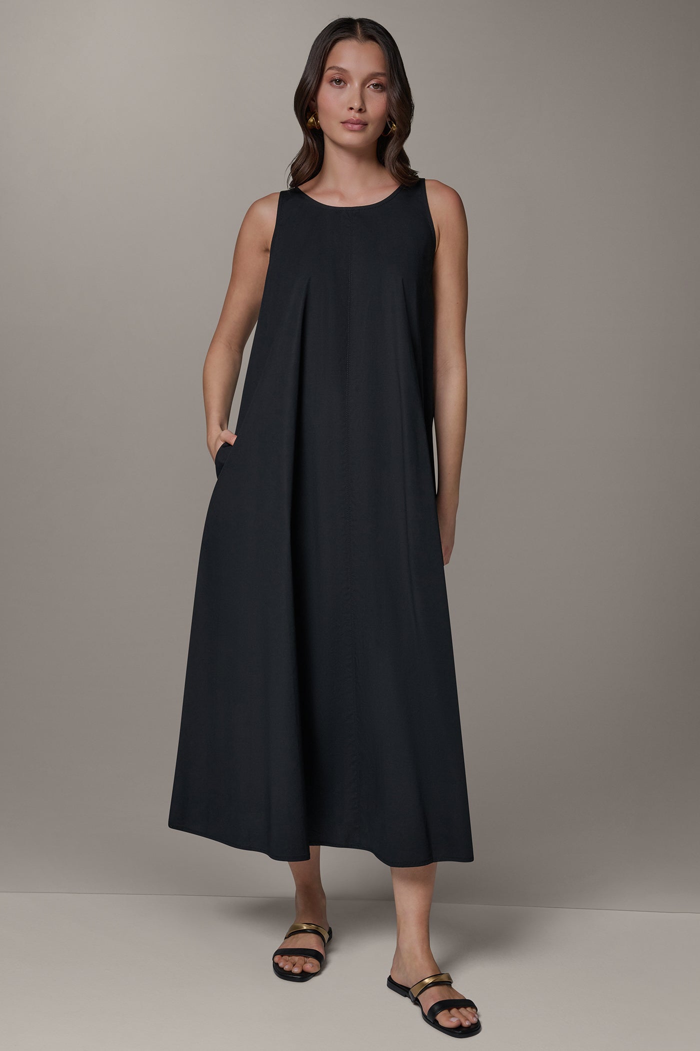 Black SLEEVELESS MAXI TRAPEZE DRESS Donna Karan