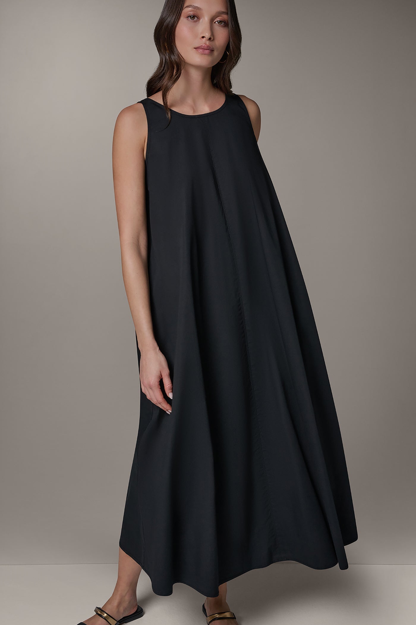 Black SLEEVELESS MAXI TRAPEZE DRESS Donna Karan