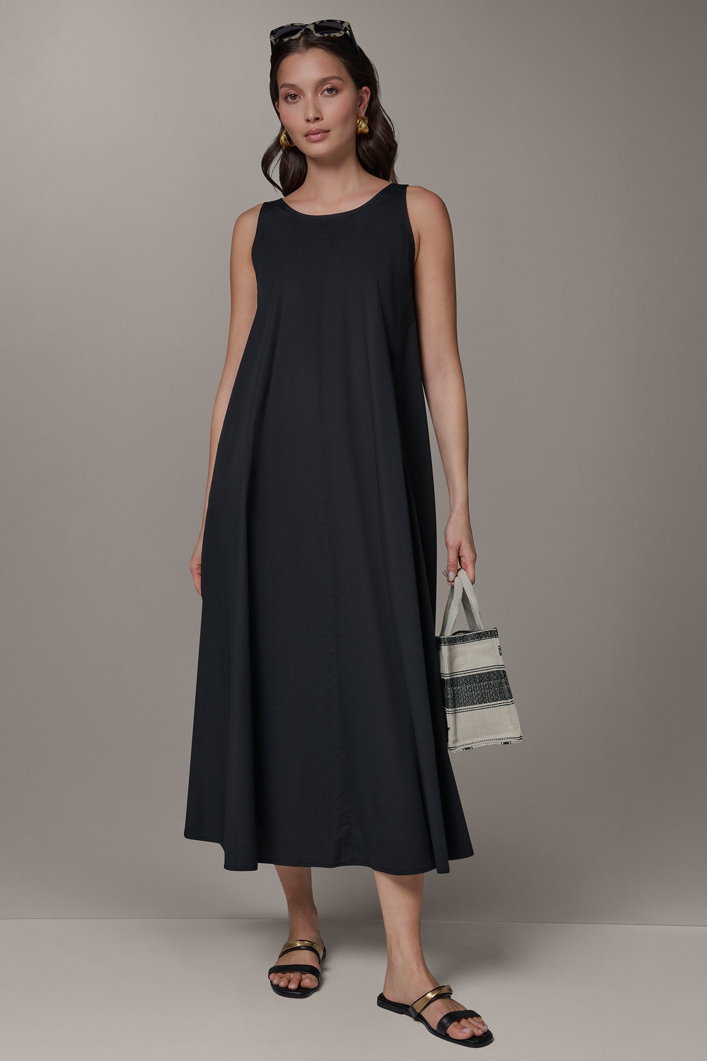 Black SLEEVELESS MAXI TRAPEZE DRESS Donna Karan