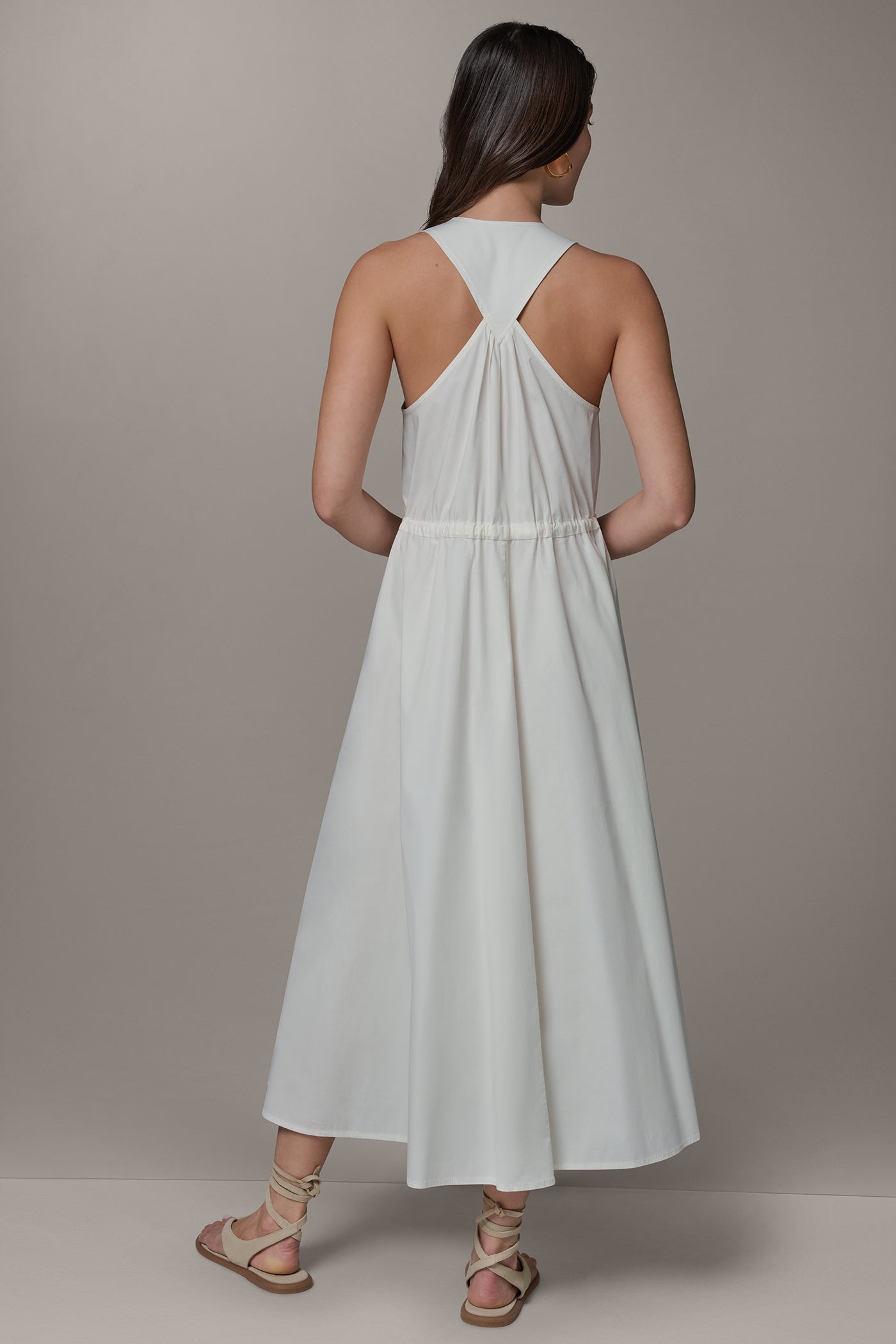 Cream SLEEVELESS MIDI HALTER DRESS Donna Karan