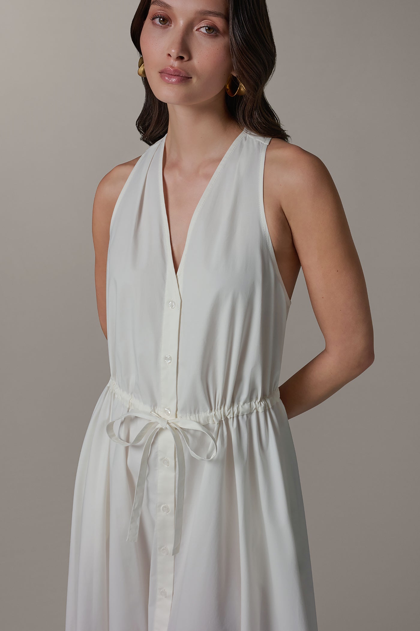 Cream SLEEVELESS MIDI HALTER DRESS Donna Karan