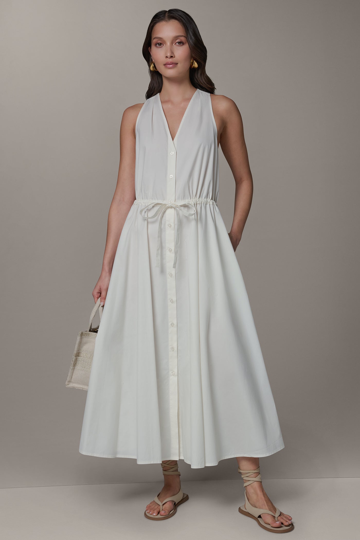 Cream SLEEVELESS MIDI HALTER DRESS Donna Karan