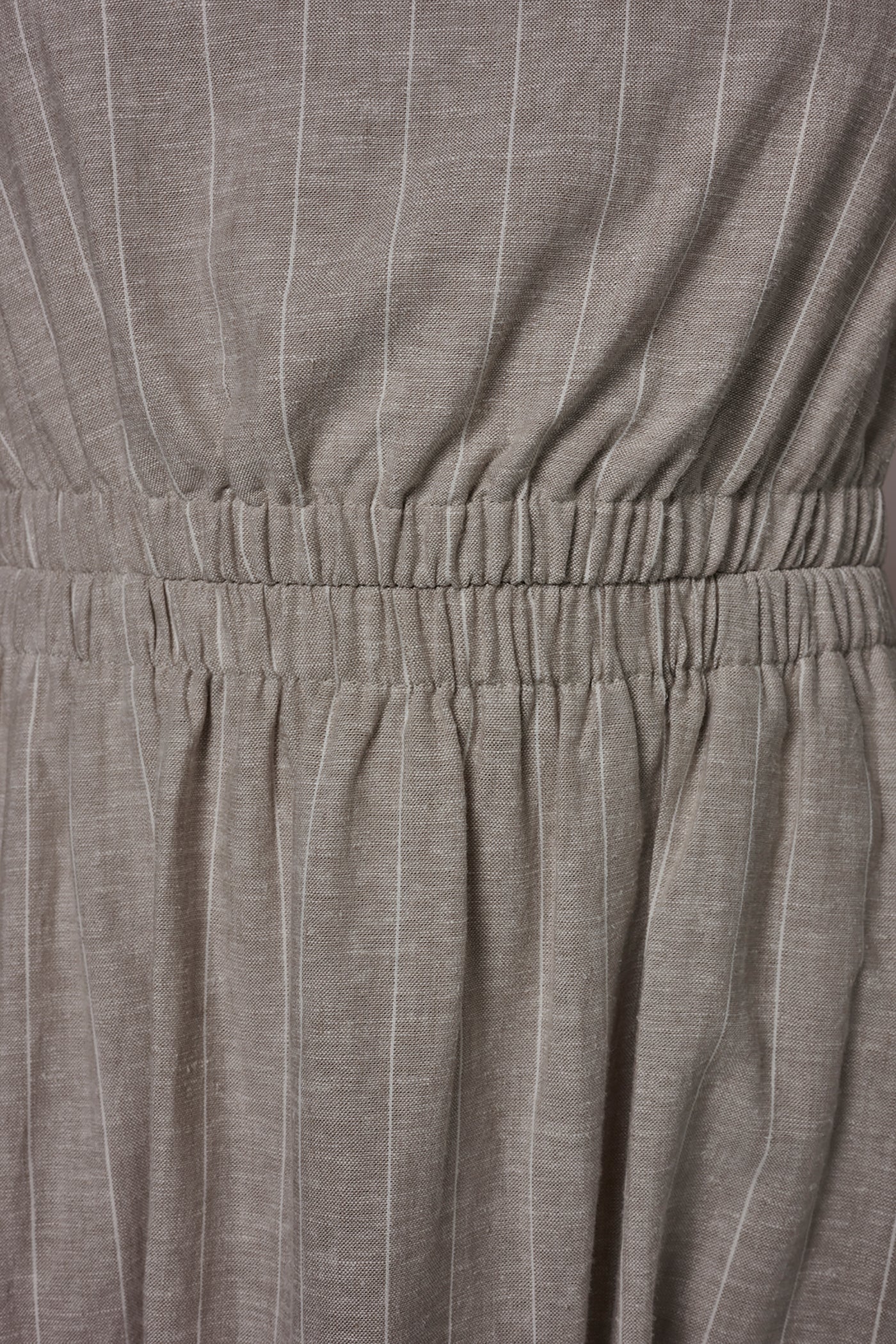 Tuscan Grey/Cream LINEN-BLEND PINSTRIPE CUTOUT MIDI DRESS Donna Karan