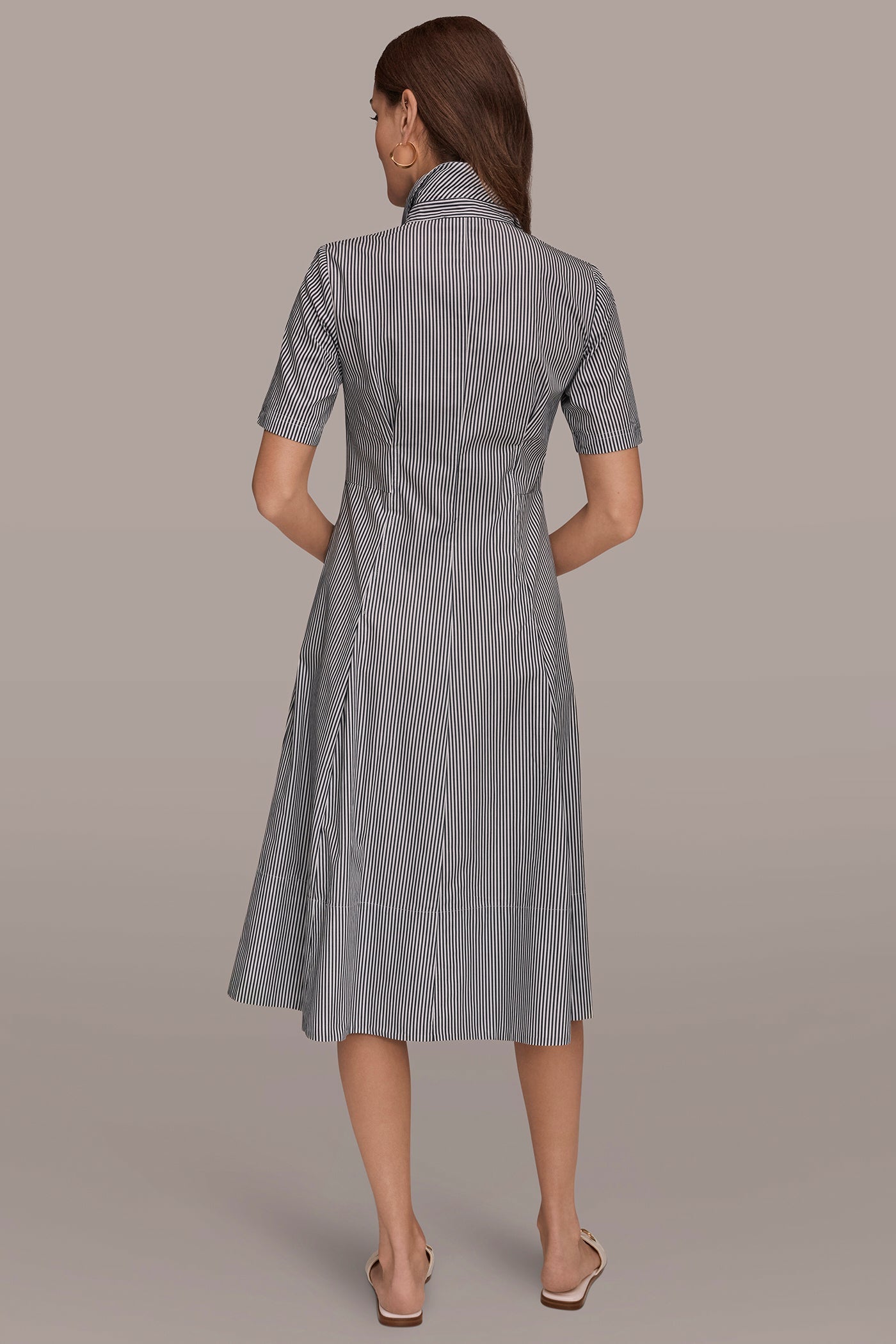 Nightfall / White COTTON-POPLIN STRIPED MIDI SHIRT DRESS Donna Karan