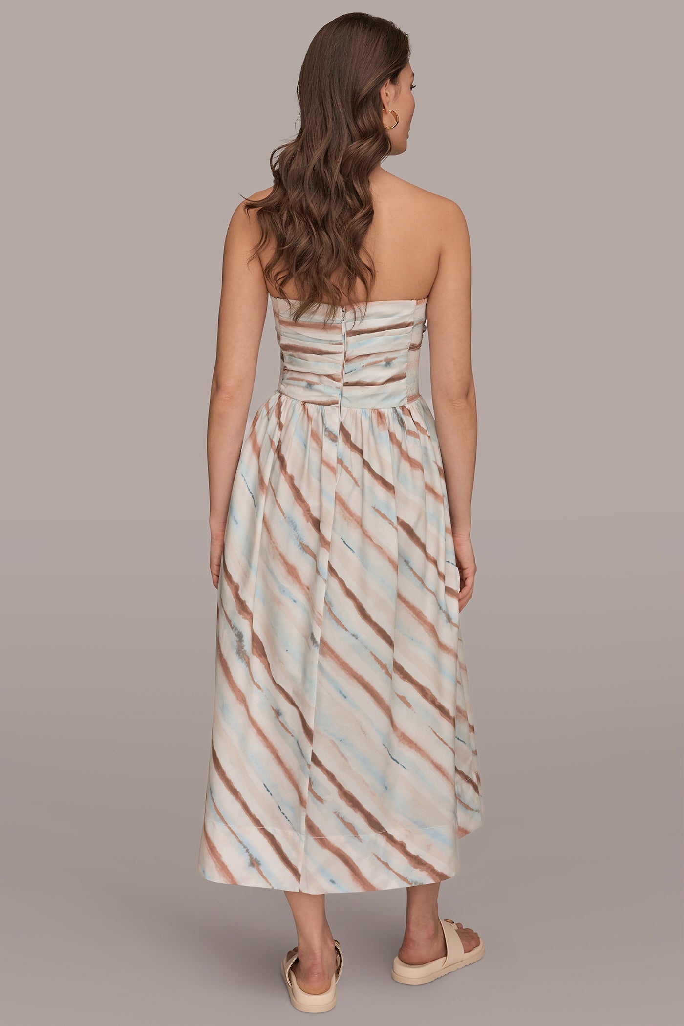 Watercolor Stripe STRAPLESS PRINTED MIDI DRESS Donna Karan