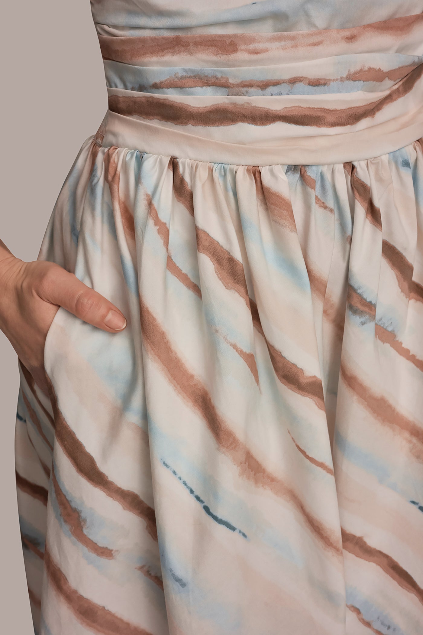 Watercolor Stripe STRAPLESS PRINTED MIDI DRESS Donna Karan
