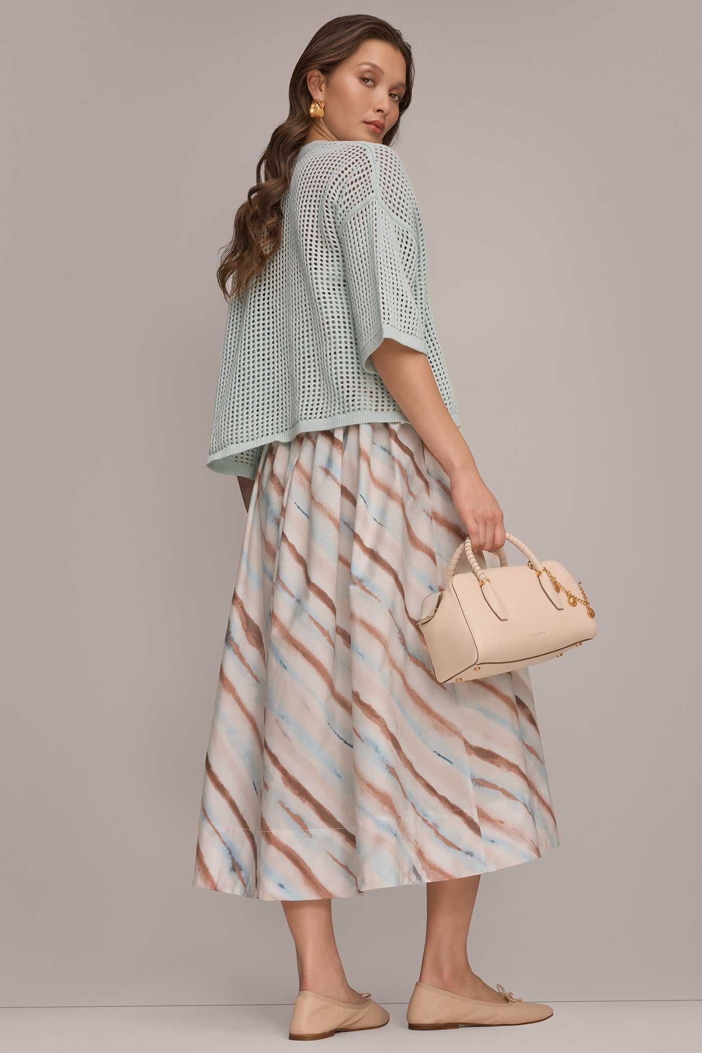 Watercolor Stripe STRAPLESS PRINTED MIDI DRESS Donna Karan