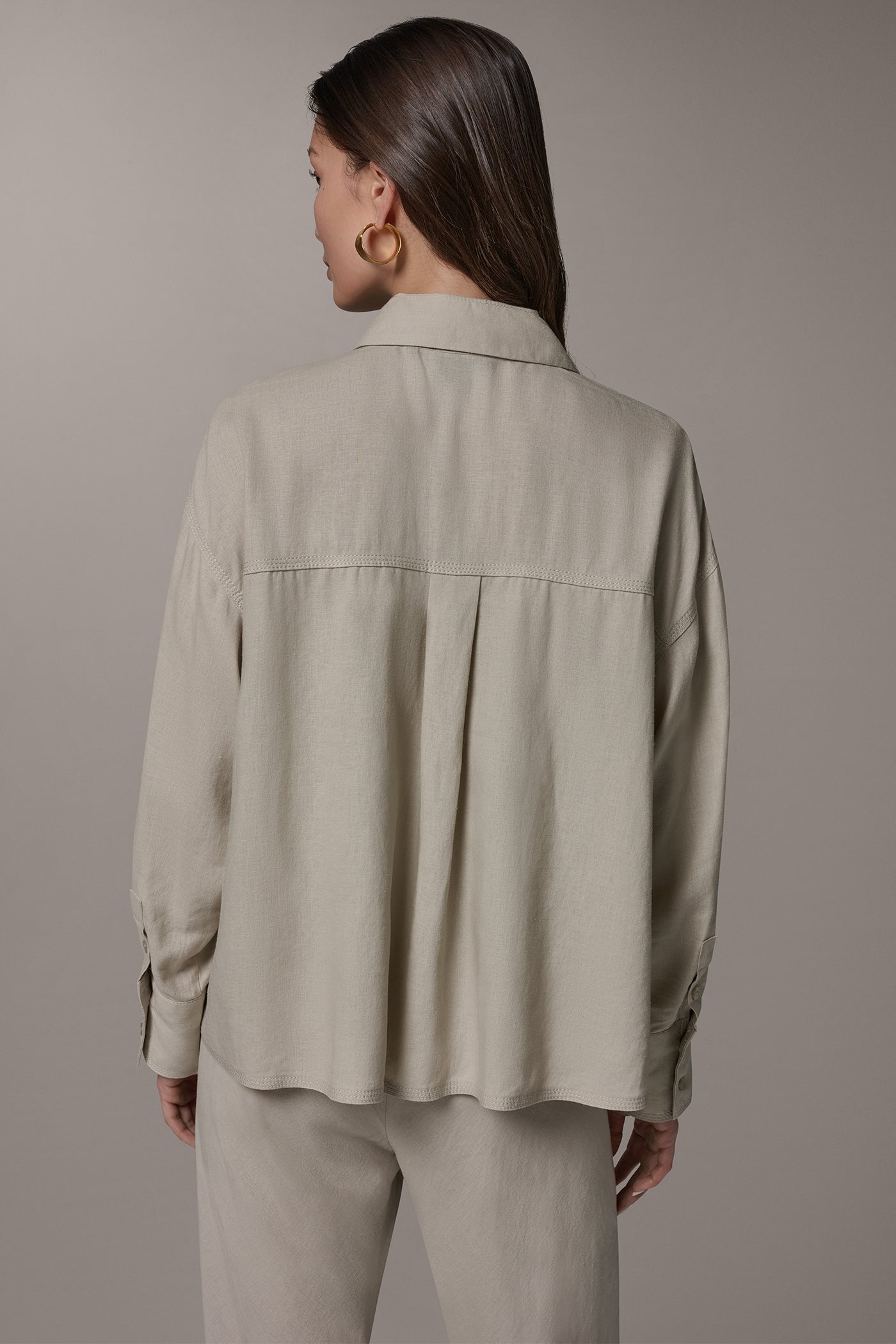 Sandstone LONG SLEEVE HALF BUTTON BLOUSE Donna Karan