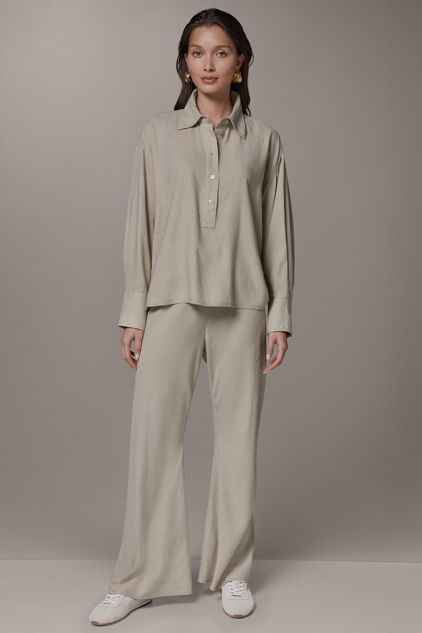 Sandstone LONG SLEEVE HALF BUTTON BLOUSE Donna Karan