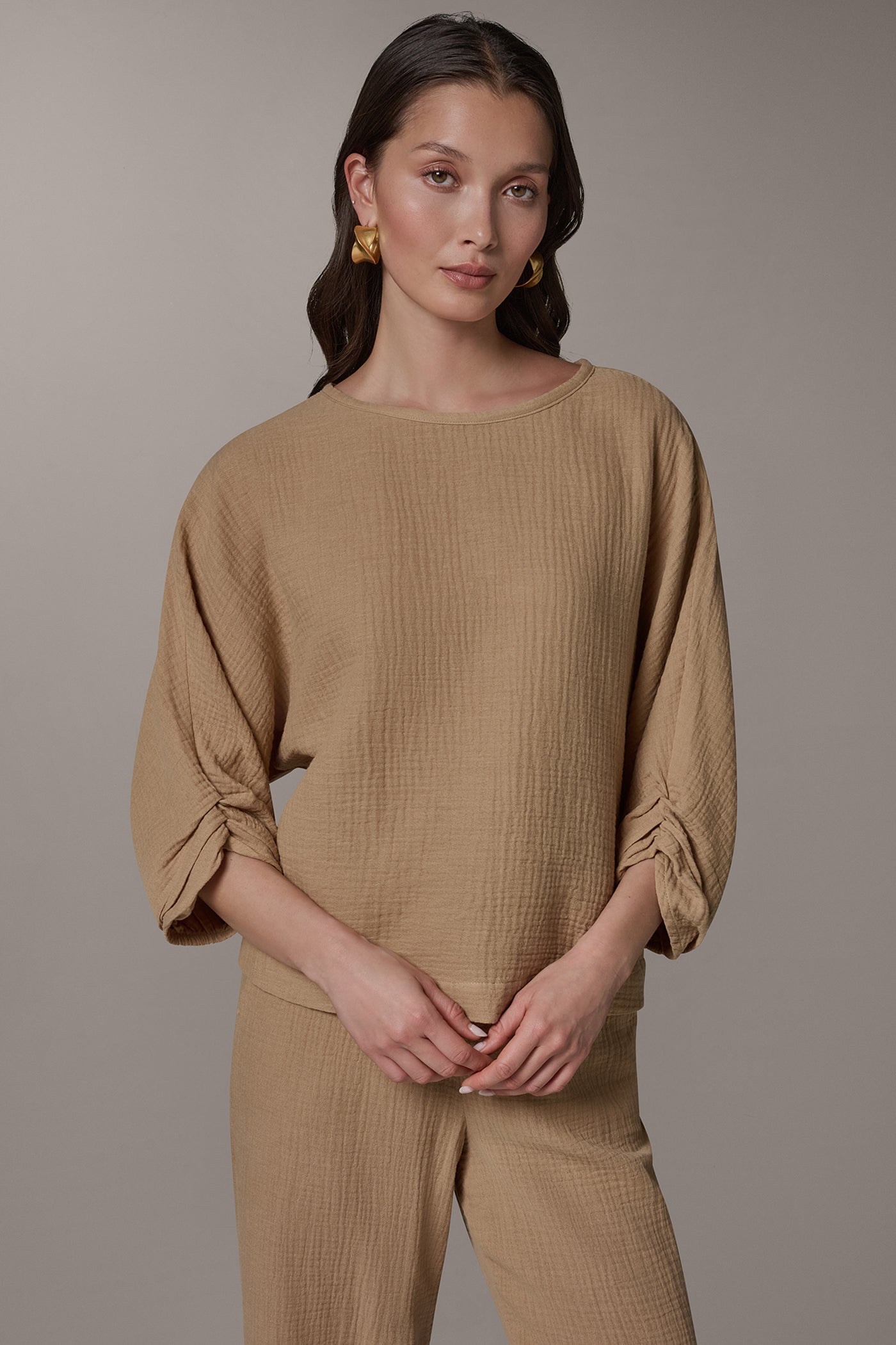 Fawn 3/4 SLEEVE TWIST CUFF BLOUSE Donna Karan