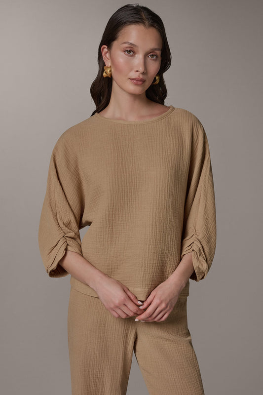Fawn 3/4 SLEEVE TWIST CUFF BLOUSE Donna Karan