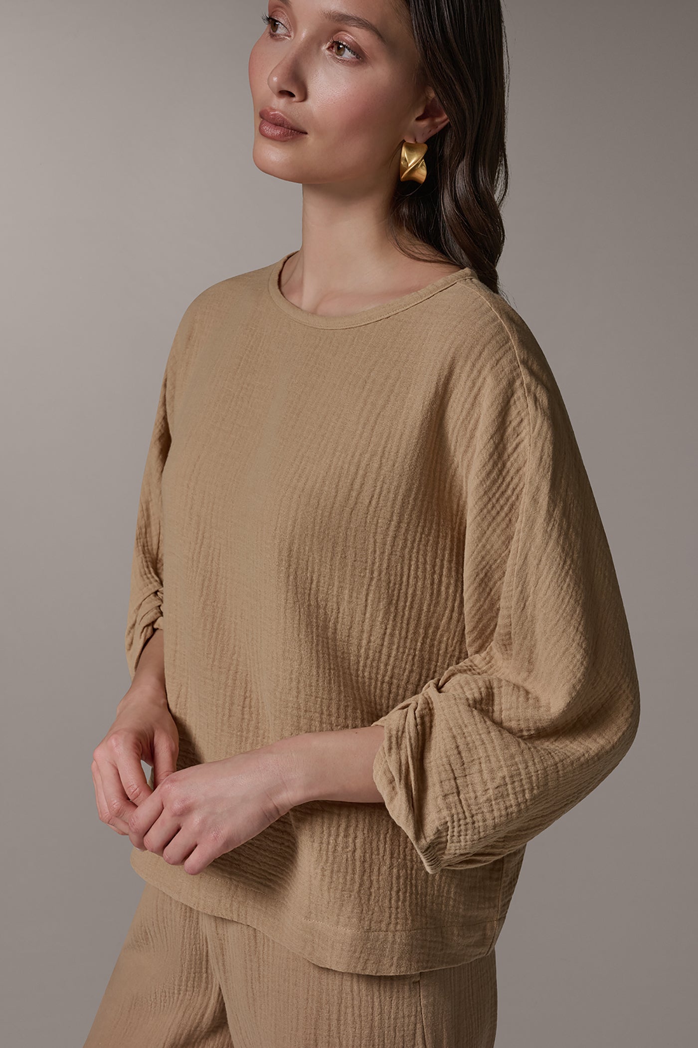 Fawn 3/4 SLEEVE TWIST CUFF BLOUSE Donna Karan