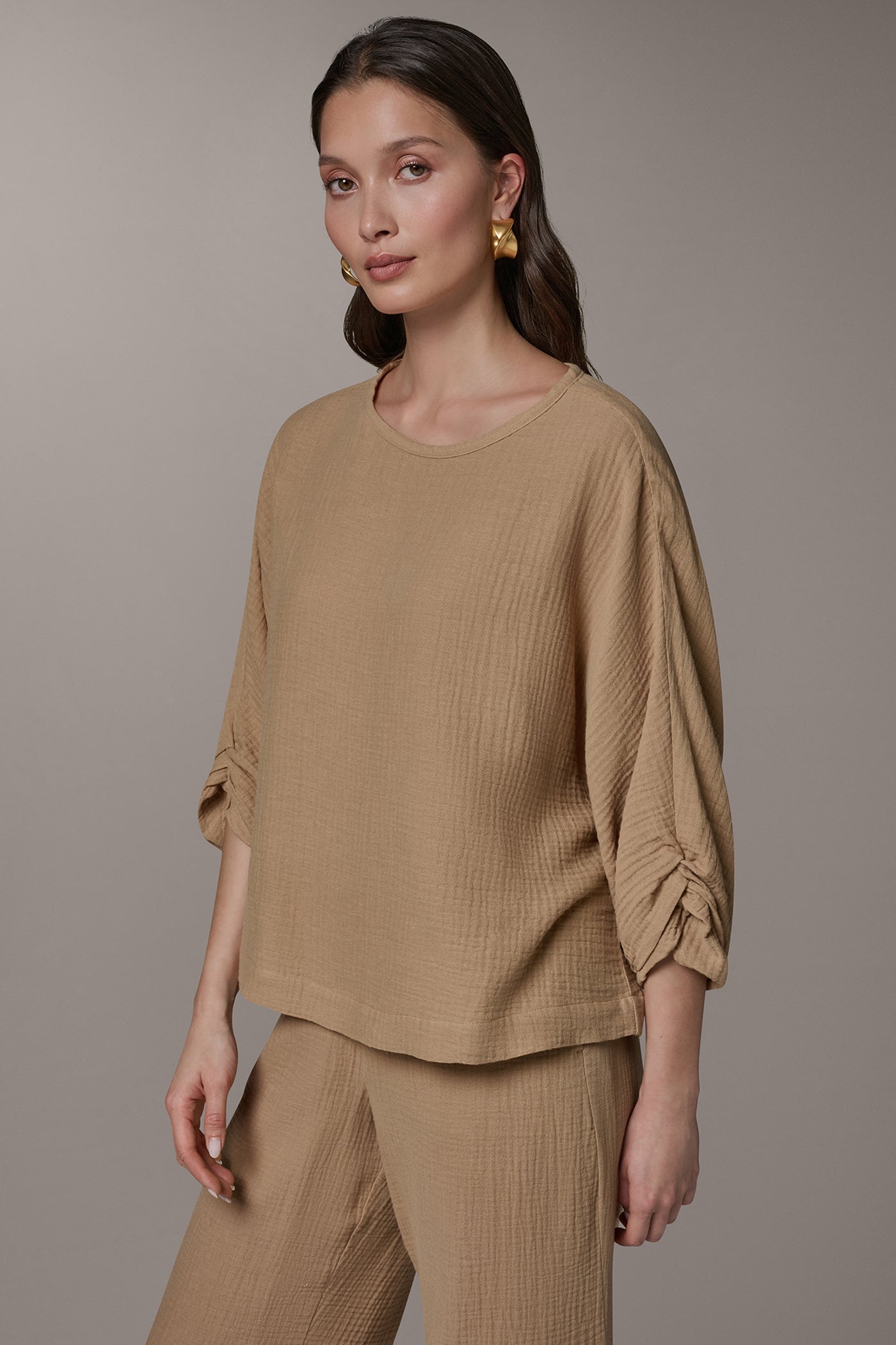 Fawn 3/4 SLEEVE TWIST CUFF BLOUSE Donna Karan