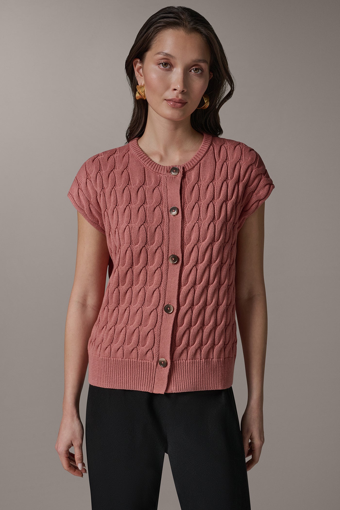 Desert Clay SLEEVELESS CABLE KNIT VEST Donna Karan