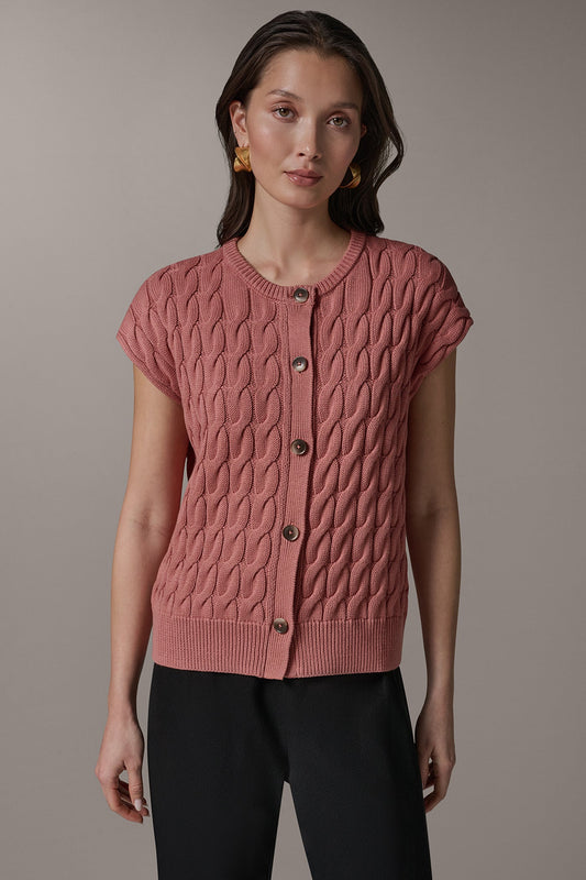 Desert Clay SLEEVELESS CABLE KNIT VEST Donna Karan