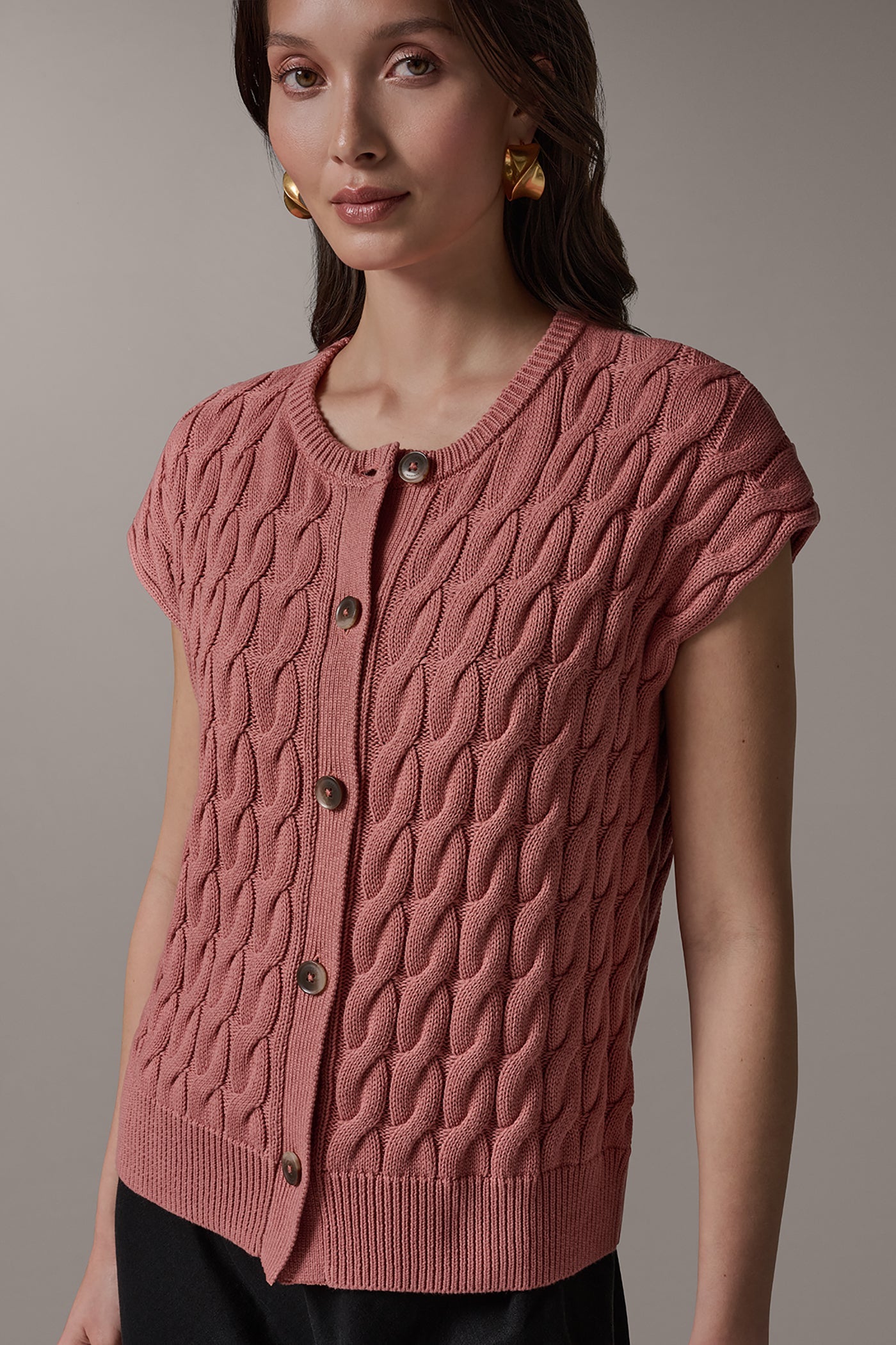 Desert Clay SLEEVELESS CABLE KNIT VEST Donna Karan