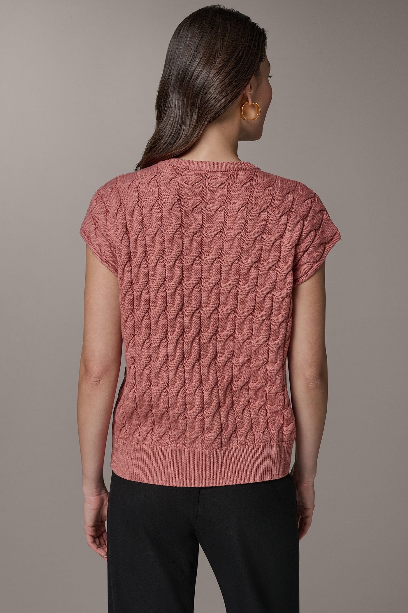 Desert Clay SLEEVELESS CABLE KNIT VEST Donna Karan