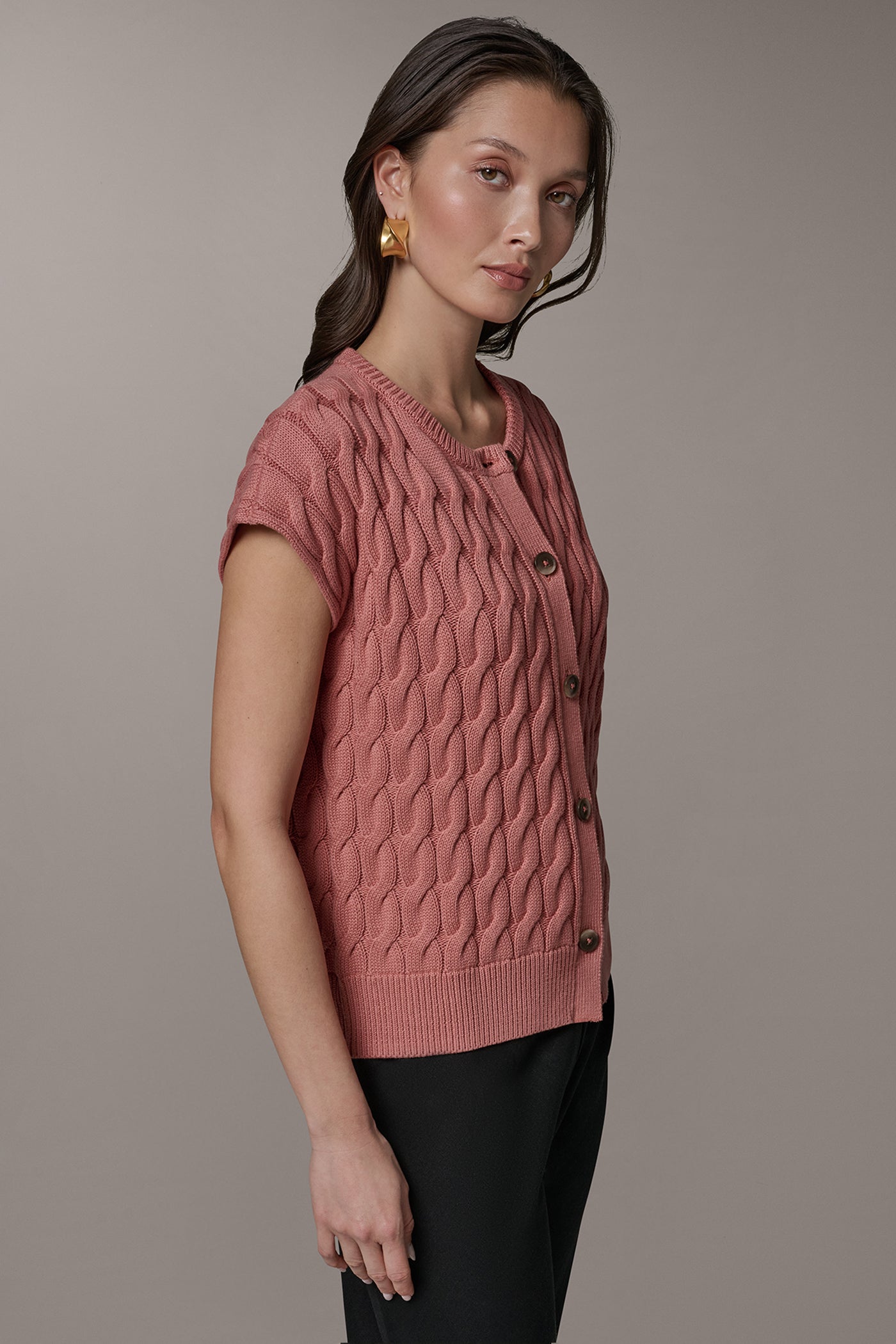Desert Clay SLEEVELESS CABLE KNIT VEST Donna Karan