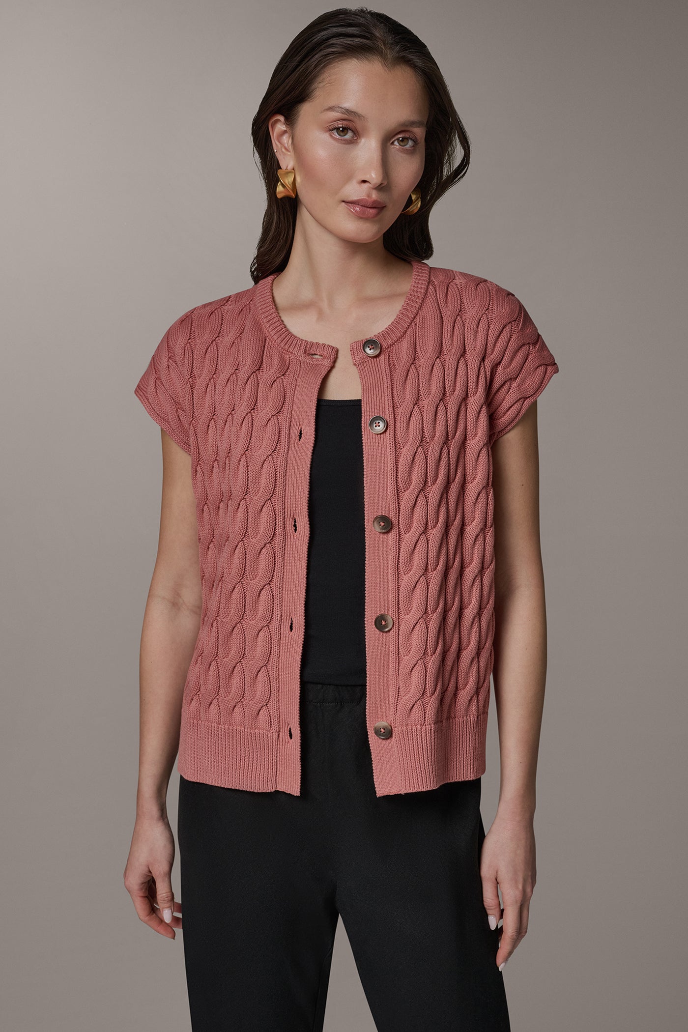 Desert Clay SLEEVELESS CABLE KNIT VEST Donna Karan