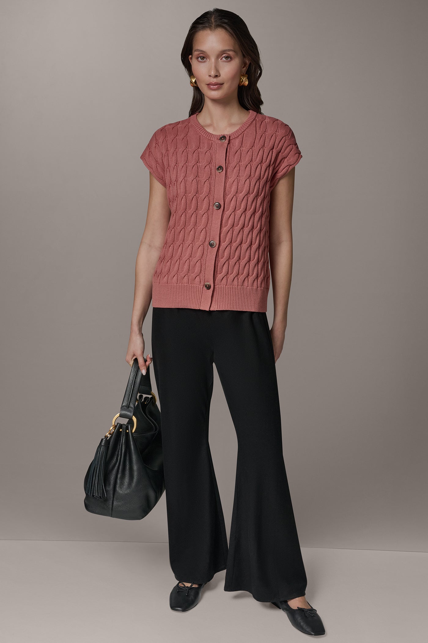 Desert Clay SLEEVELESS CABLE KNIT VEST Donna Karan