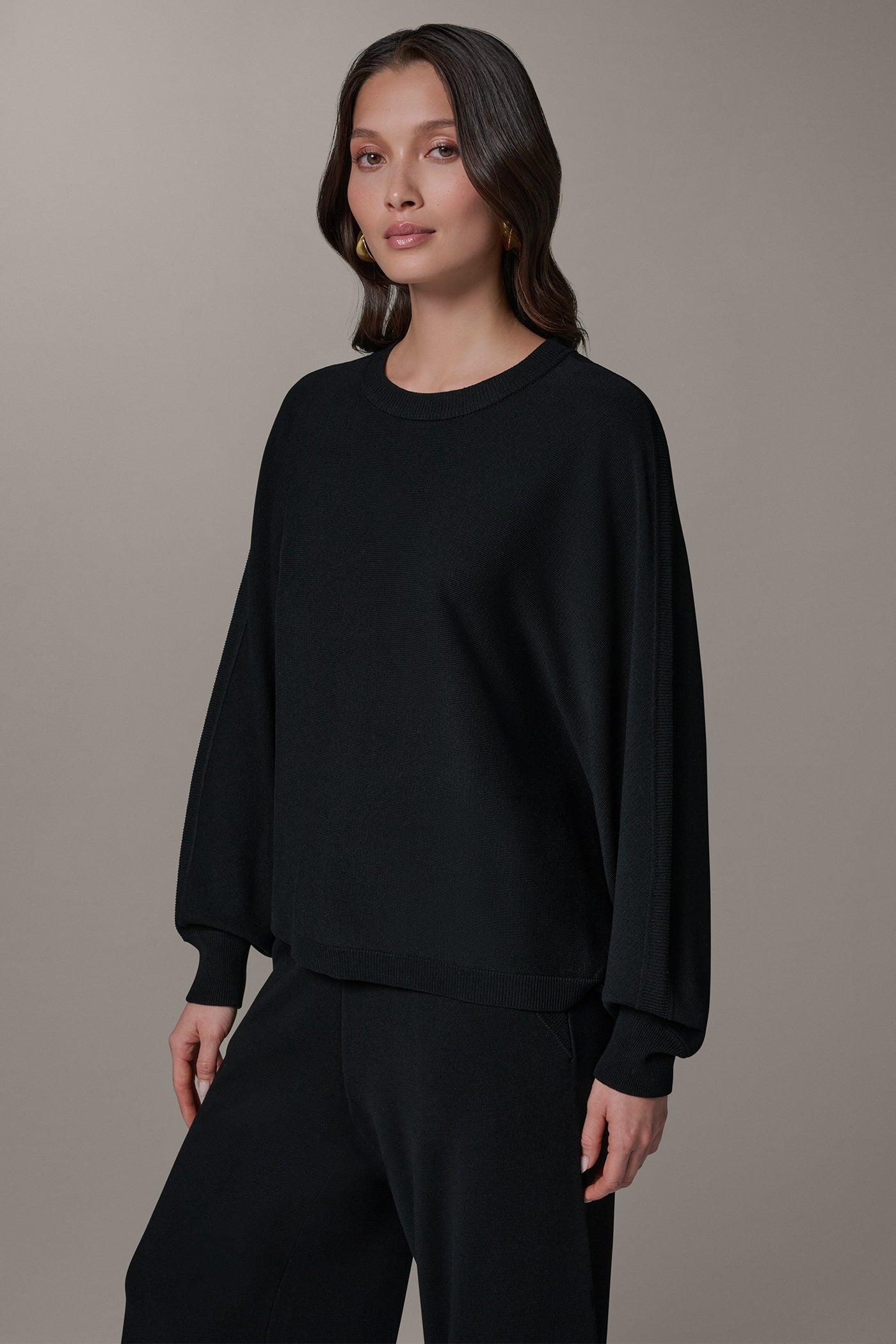 Black LONG DOLMAN SLEEVE SWEATER Donna Karan