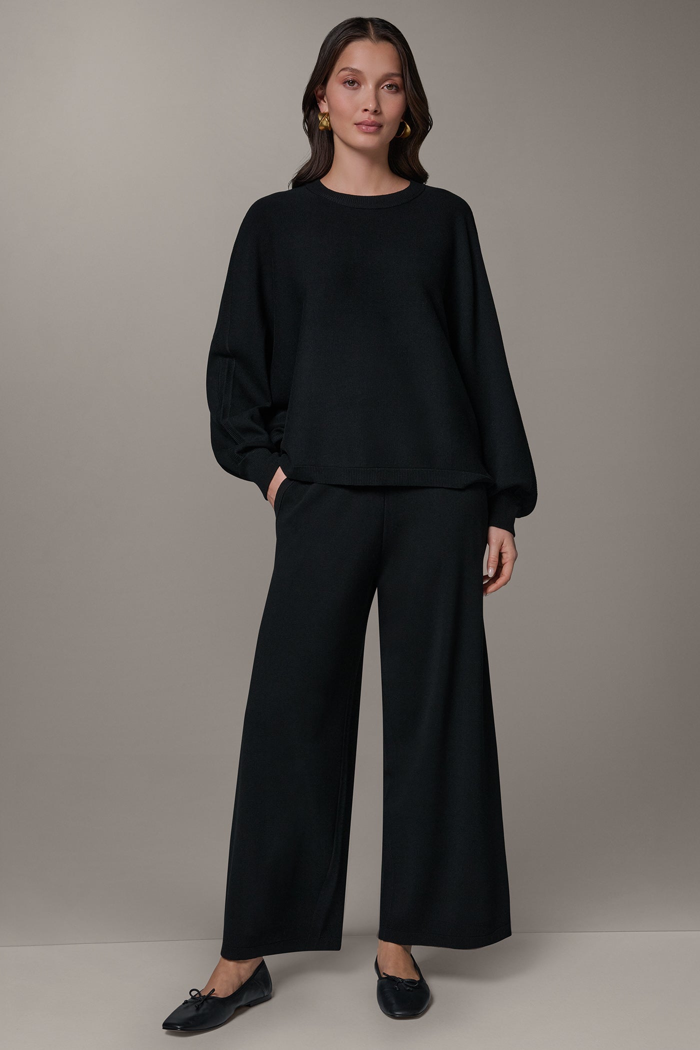 Black LONG DOLMAN SLEEVE SWEATER Donna Karan