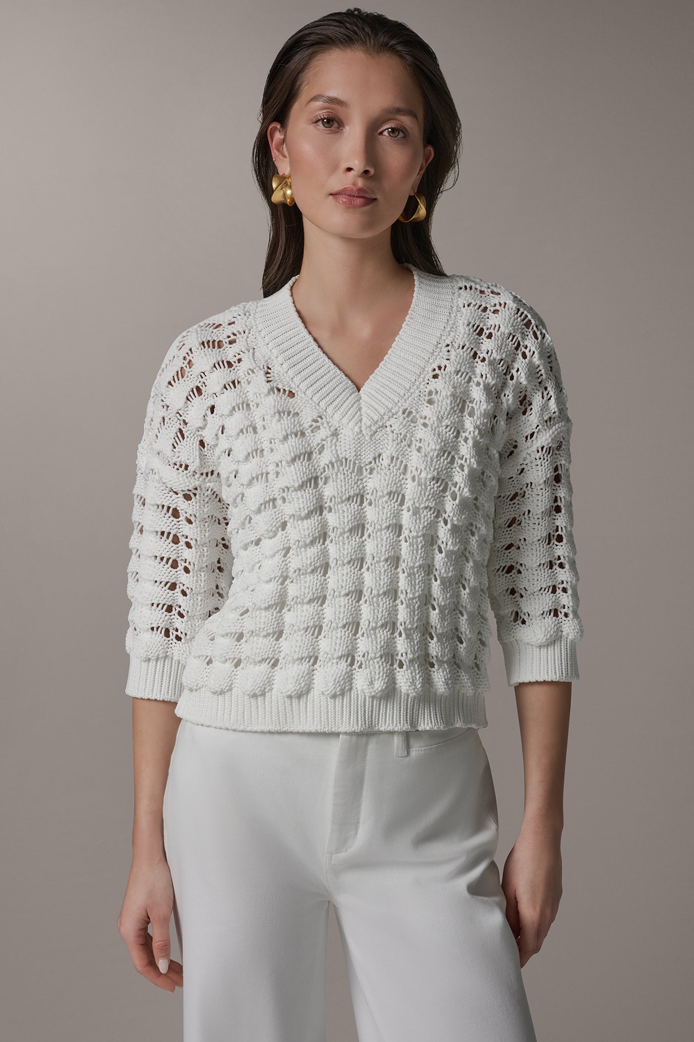 Cream 3/4 SLEEVE SWEATER Donna Karan