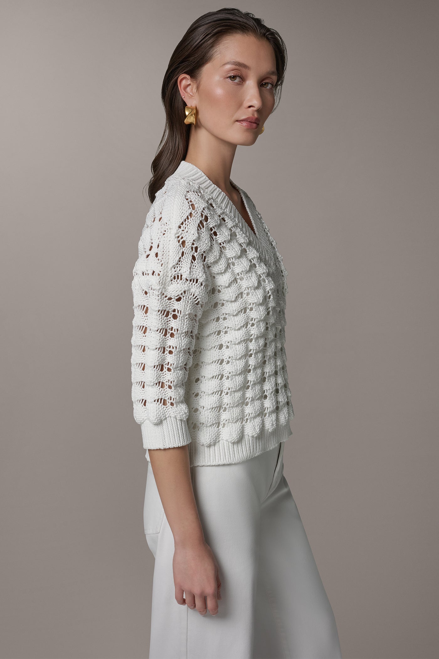 Cream 3/4 SLEEVE SWEATER Donna Karan