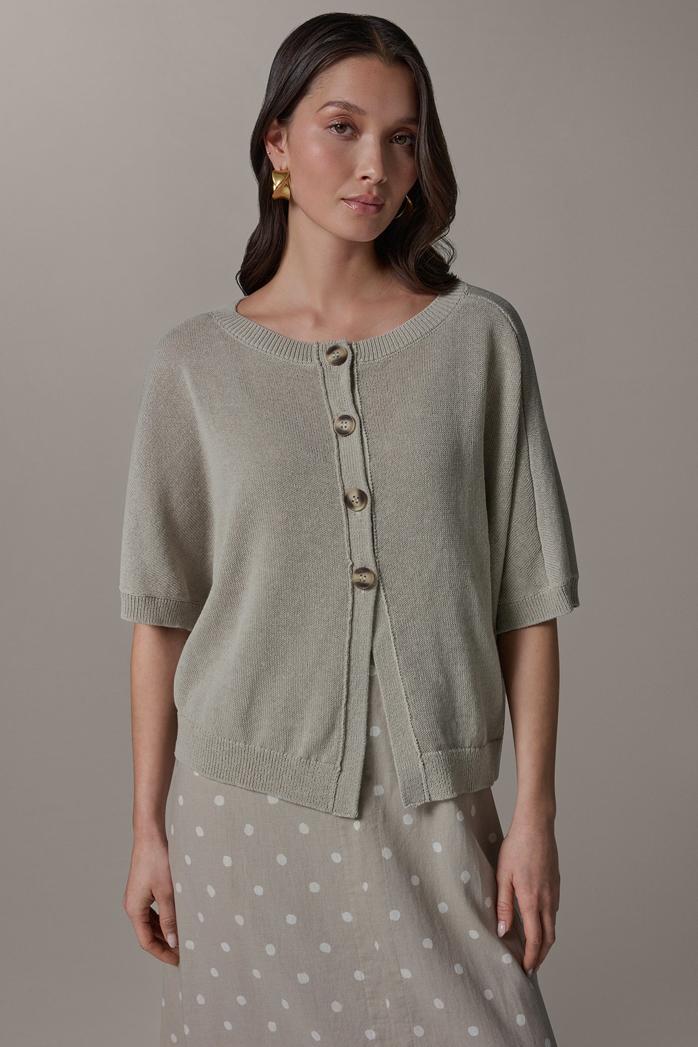 Sandstone SHORT SLEEVE EASY CARDIGAN Donna Karan