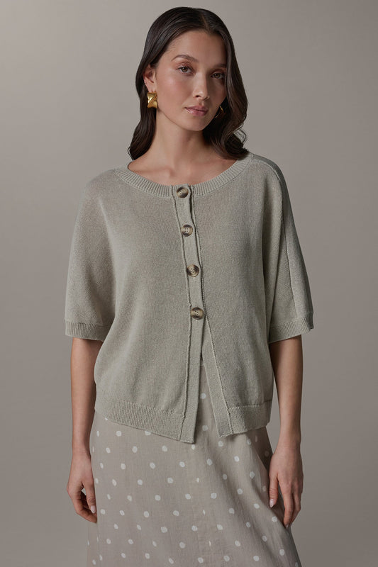Sandstone SHORT SLEEVE EASY CARDIGAN Donna Karan