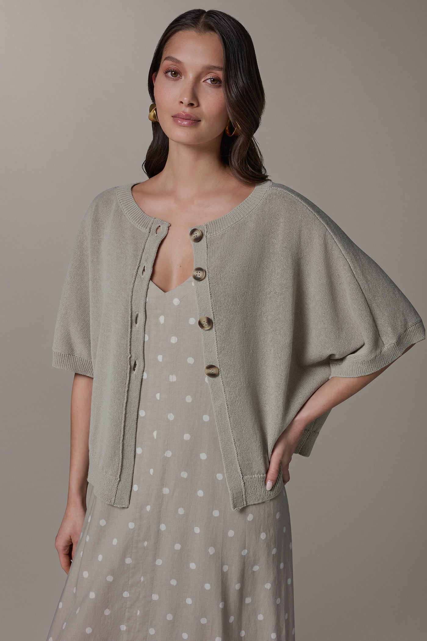 Sandstone SHORT SLEEVE EASY CARDIGAN Donna Karan