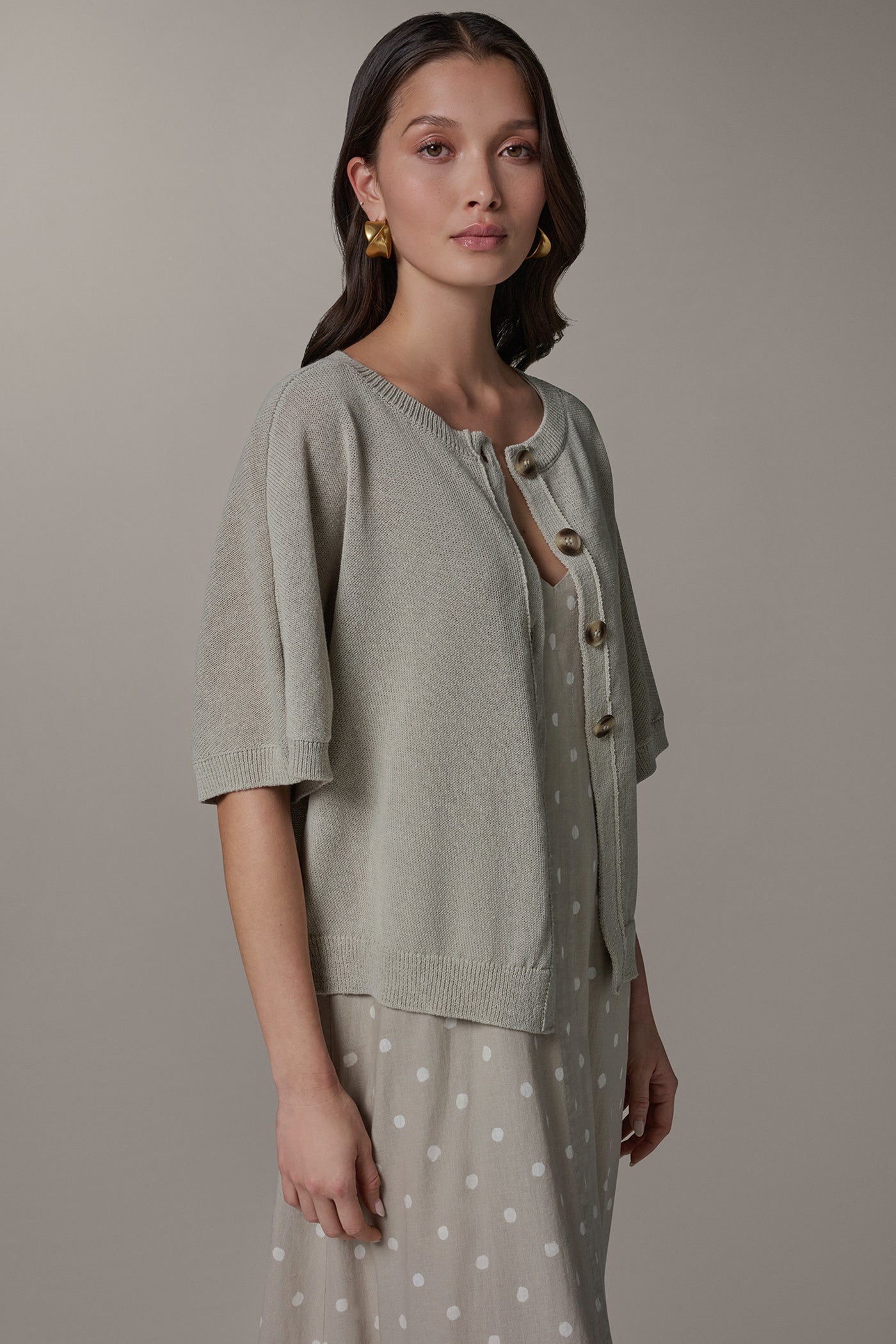 Sandstone SHORT SLEEVE EASY CARDIGAN Donna Karan