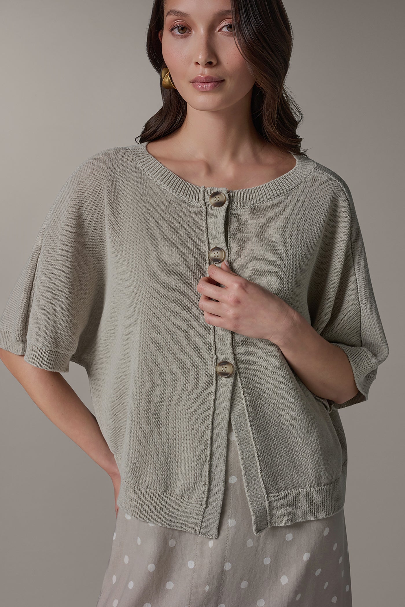 Sandstone SHORT SLEEVE EASY CARDIGAN Donna Karan
