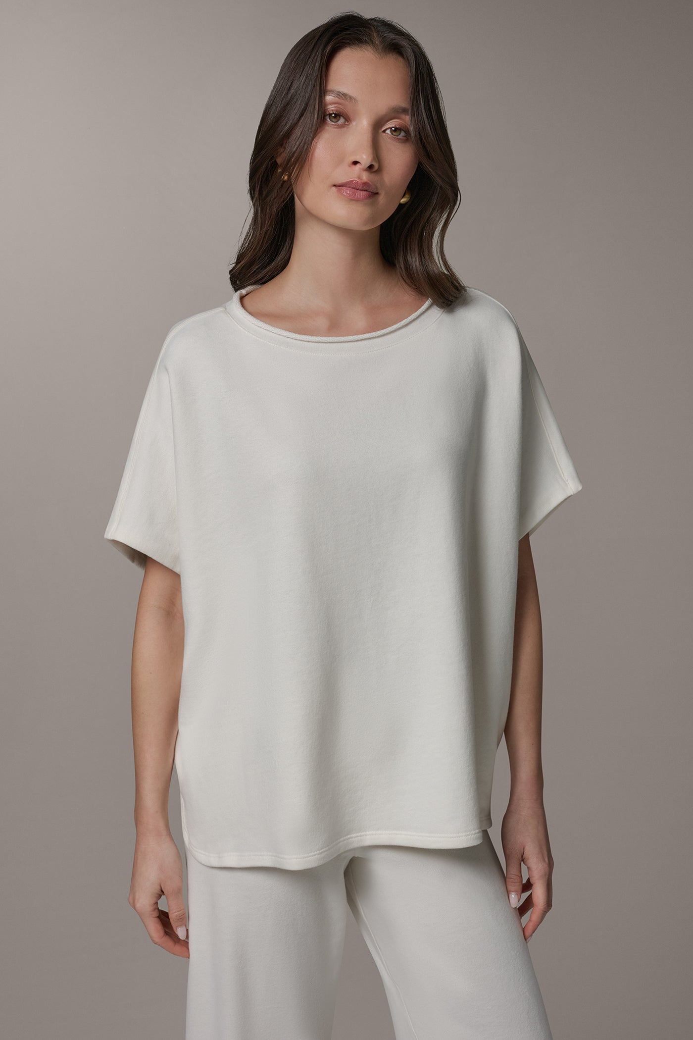 Cream SHORT SLEEVE BOATNECK PULLOVER Donna Karan
