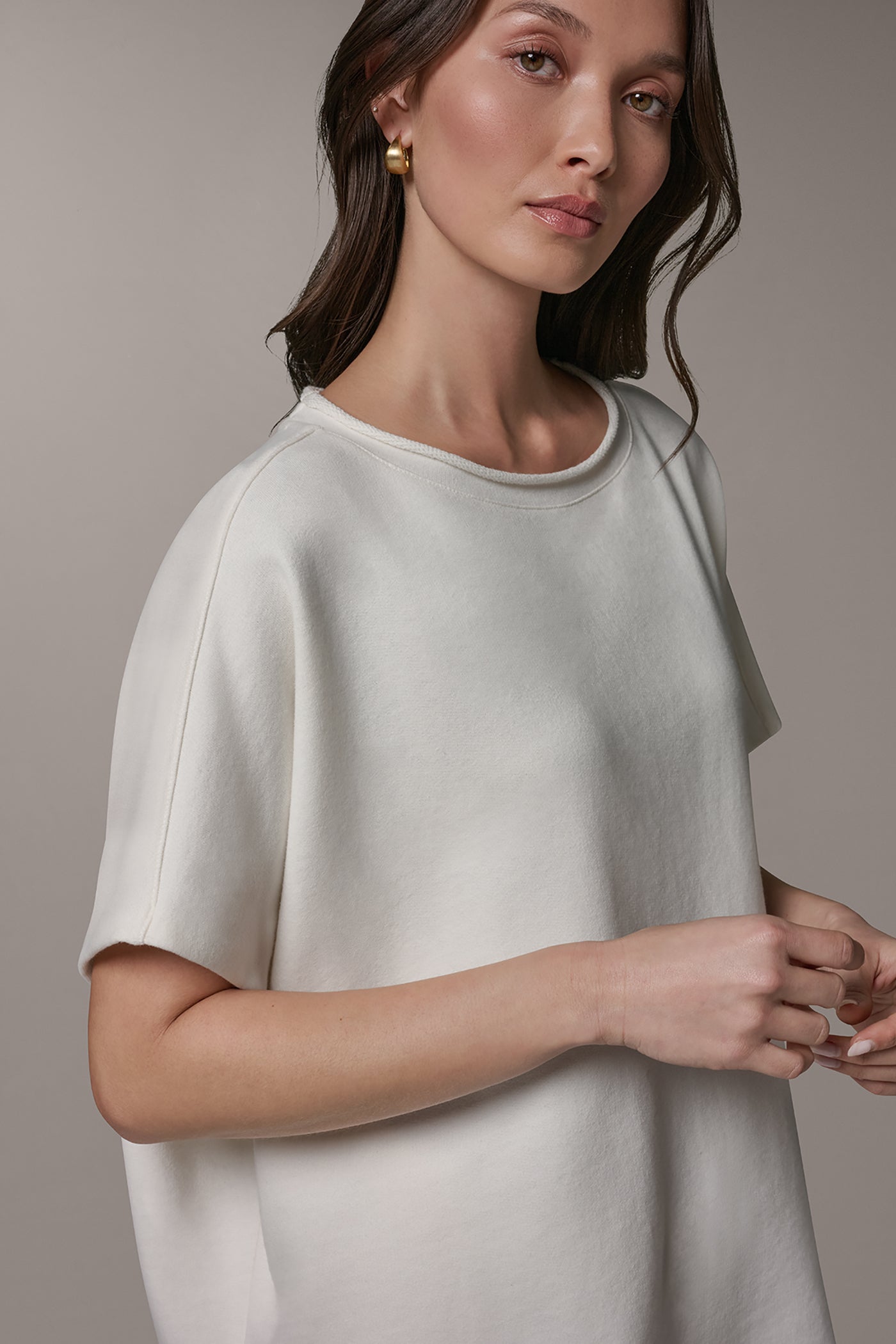 Cream SHORT SLEEVE BOATNECK PULLOVER Donna Karan