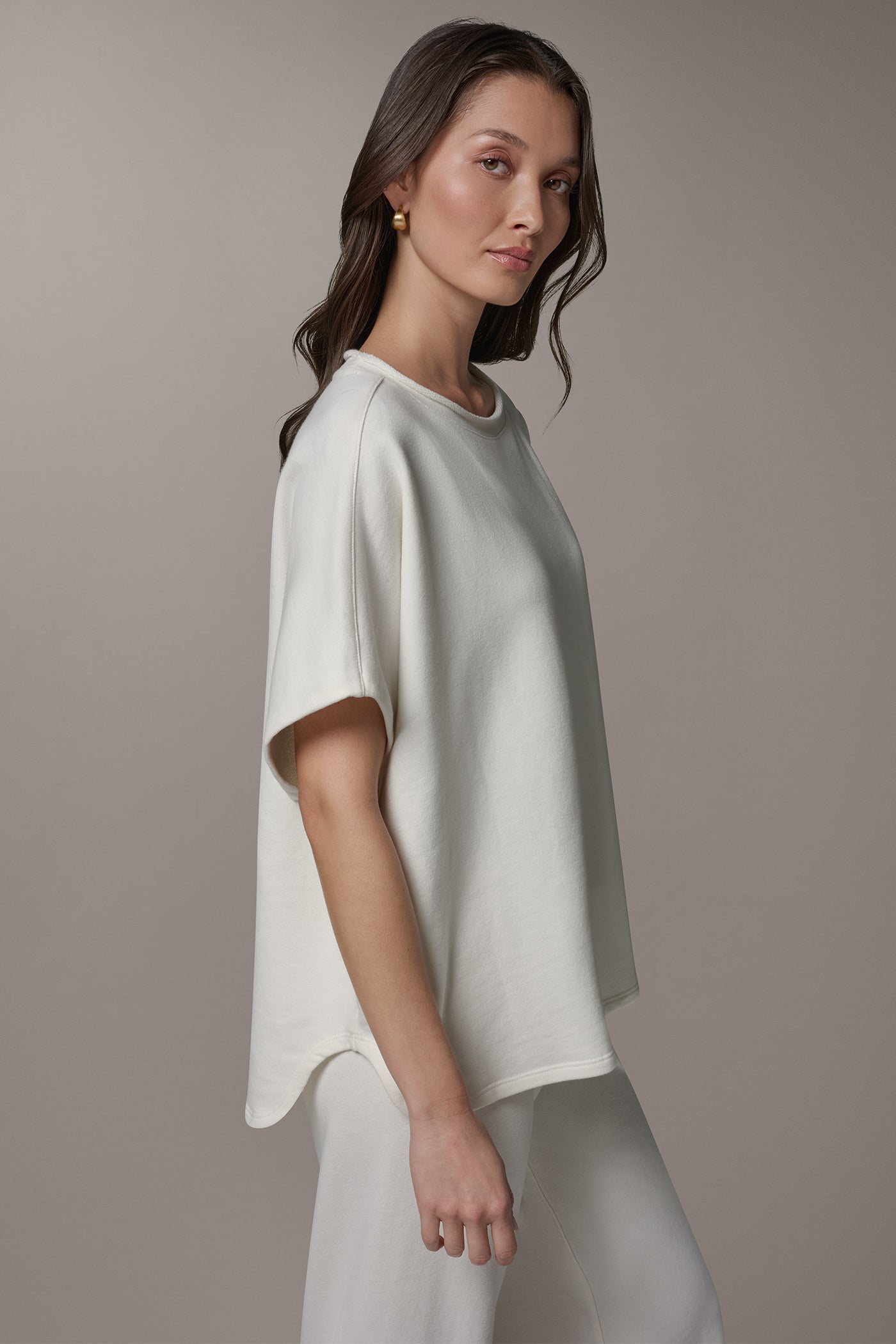 Cream SHORT SLEEVE BOATNECK PULLOVER Donna Karan