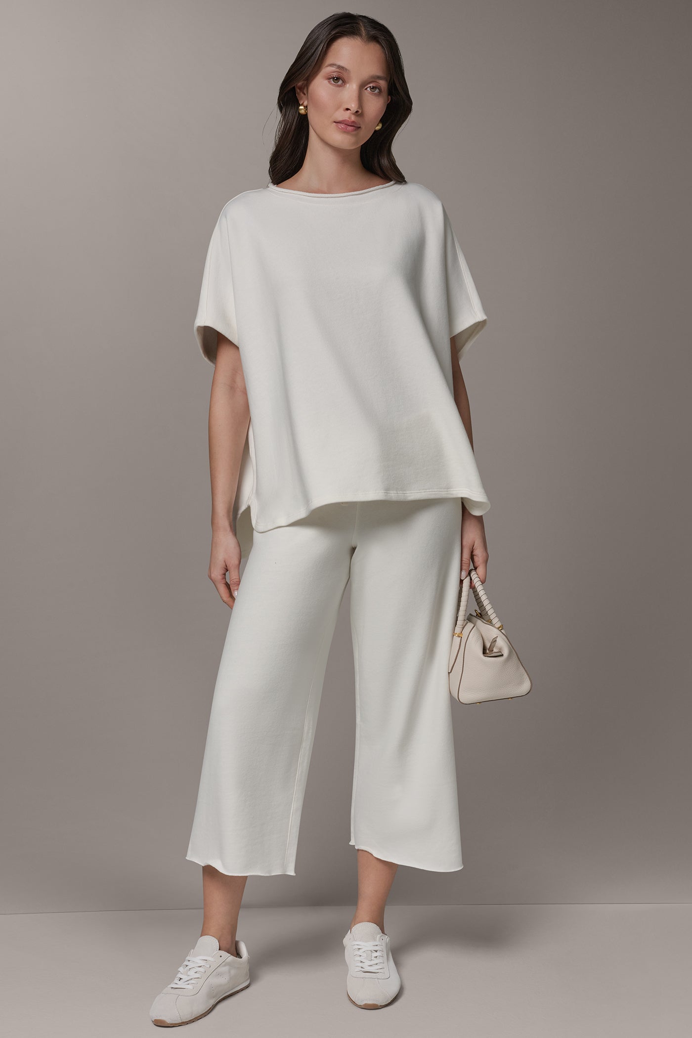 Cream SHORT SLEEVE BOATNECK PULLOVER Donna Karan
