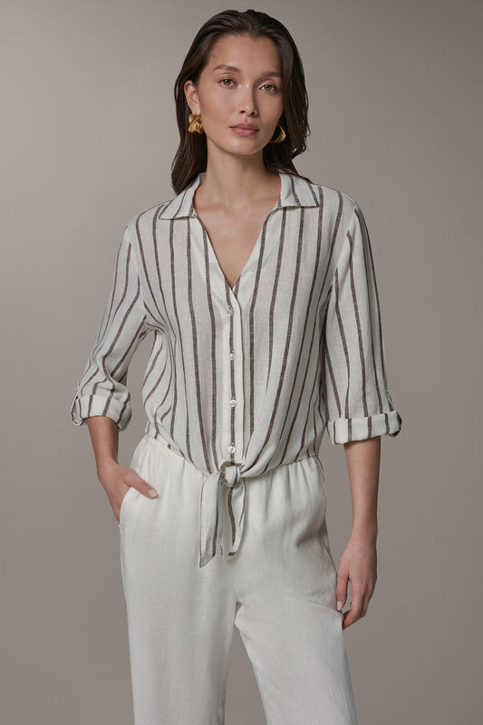 Cream/Canyon LONG SLEEVE TIE-FRONT BLOUSE Donna Karan